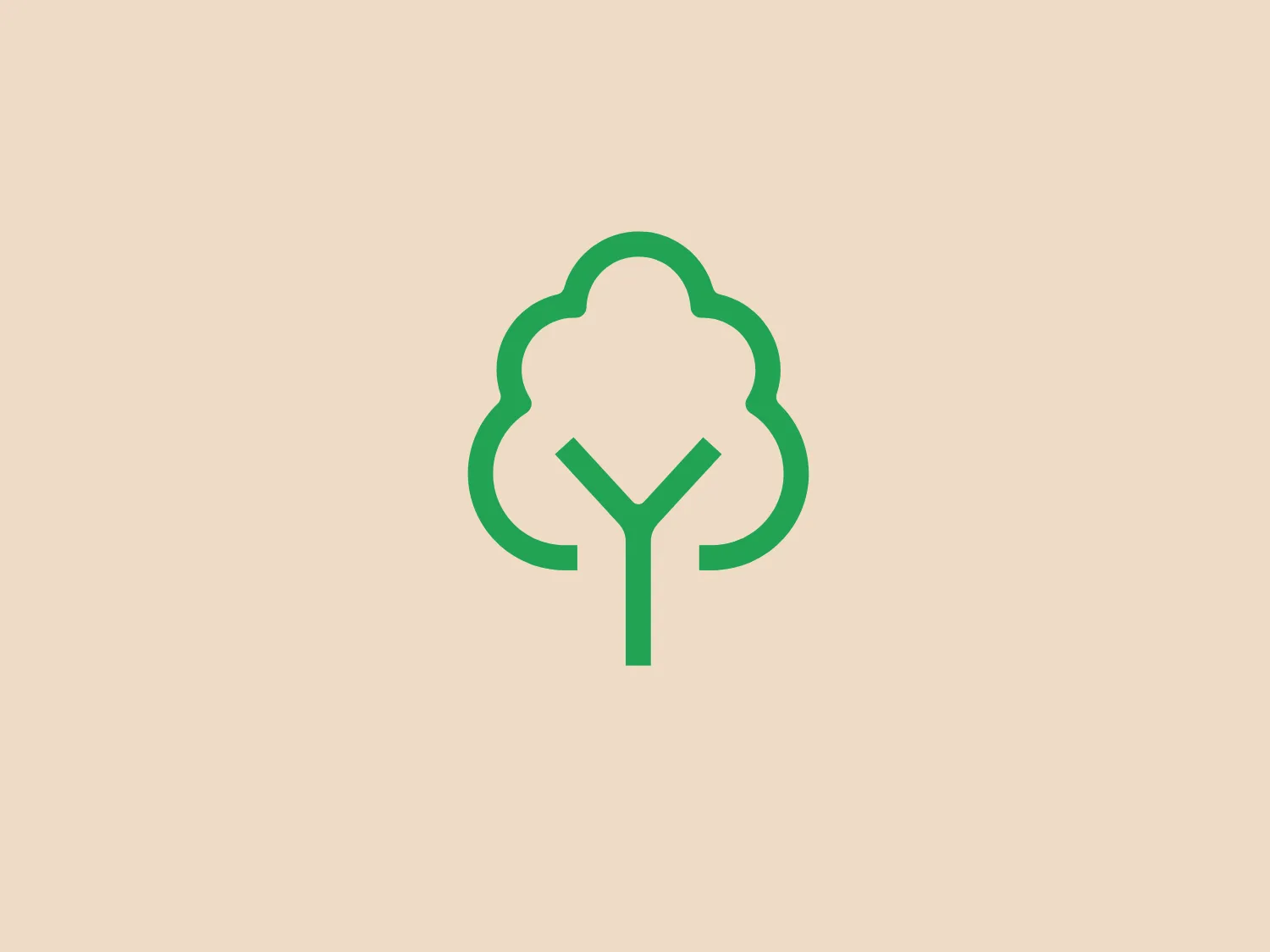 The White Rose Forest logo features a stylized tree with a simple and modern design, utilizing a clean, flat art style. The shapes forming the tree are smooth and geometric, with rounded edges. A singular green color (likely representing growth or environmental friendliness) is used throughout, consisting of a silhouette of the tree canopy in a cloud-like shape atop a straight trunk that bifurcates into a 'Y' shape, suggesting branches. The design is minimalistic, with no gradients or shading, giving it a contemporary and versatile look that would suit a variety of branding purposes. For the background of this logo, a soft and pale color that complements the green without overpowering it would be ideal.