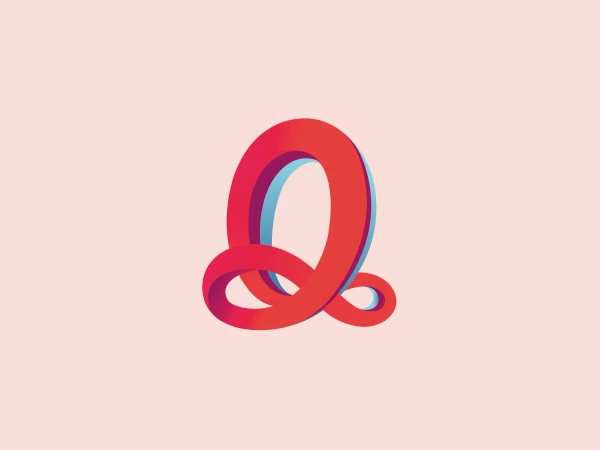 The Qmedics logo showcases a stylized letter Q in a 3D ribbon-like form with smooth, flowing curves. It incorporates warm red and pink tones transitioning to cooler purples and blues on the interior, creating a vibrant and energetic look. The modern, playful design uses gradients to convey depth and movement, evoking an aesthetic of creativity and dynamism.