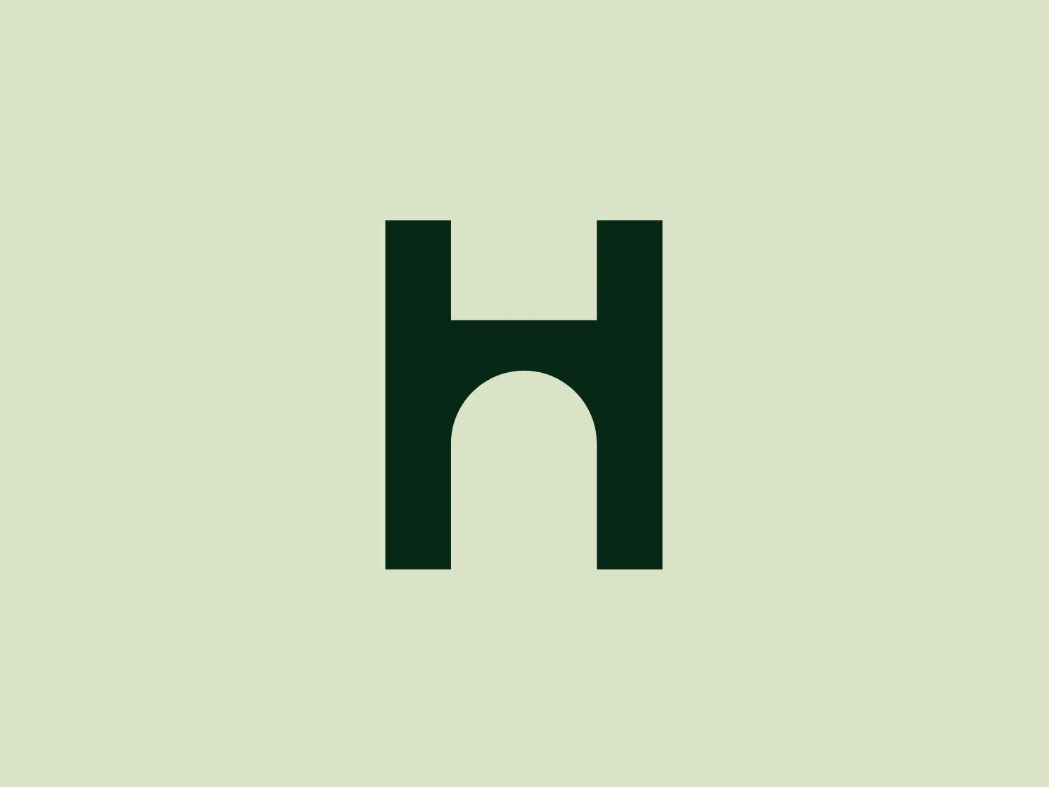 The Hunt Club logo showcases a bold, sans-serif lowercase letter "h" in dark green for strong contrast. Its minimalist and modern design with clean lines and no embellishments gives it a contemporary and versatile appeal, allowing for easy scalability and recognizability even at smaller sizes.