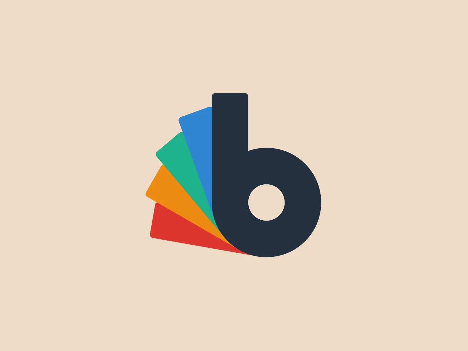 The Bootswatch logo features a stylized lowercase 'b' with an abstract element resembling a fan or layers peeling to the left. The main letter 'b' is in dark gray, while the fan-like design progresses from teal to yellow, implying dynamism and a colorful spectrum.