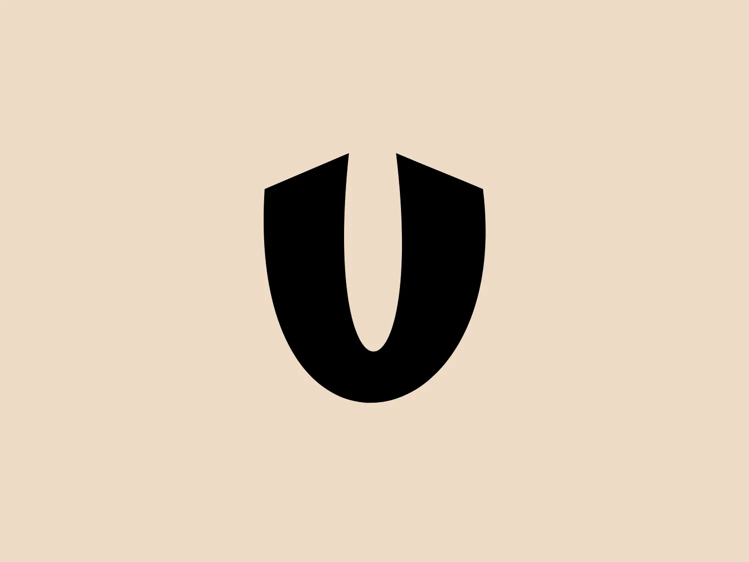 The URGH logo is a bold, black emblem with a design that resembles a stylized shield or a rounded letter "U". The aesthetic is modern and minimalist, with the use of negative space creating the visual effect. Its symmetrical shape is solid and suggests strength and protection. Given its stark black color and simplicity, a lighter background would contrast nicely while maintaining the logo's assertiveness.