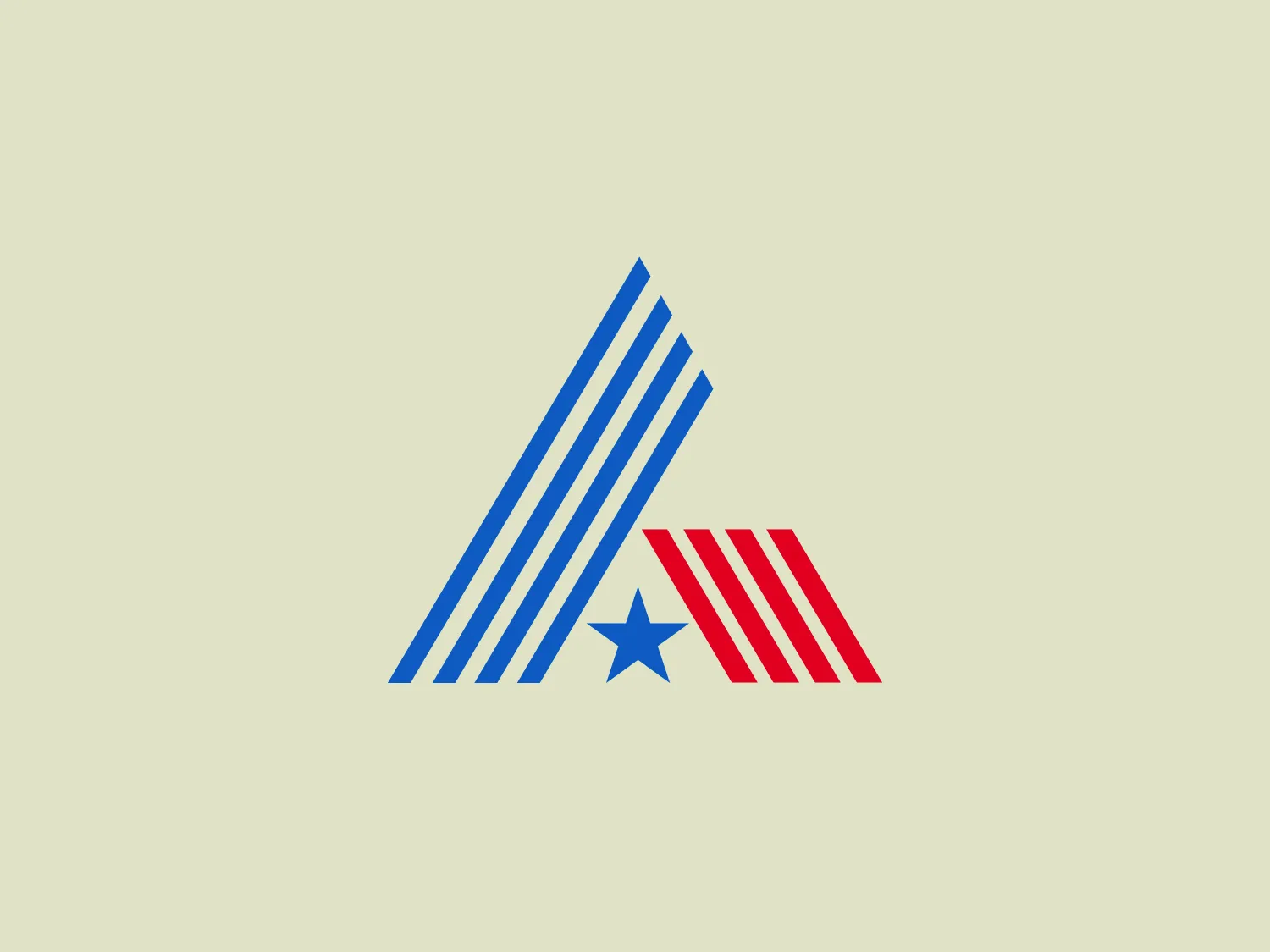 This logo features a stylized letter "A" composed of five vertical stripes in a blue tone on the left side, and five horizontal stripes in red on the right side, both sides converging into a sharp point at the bottom. A white five-pointed star sits at the center of the "A," straddling the boundary between the blue and red sections. The overall design aesthetic is clean and modern with a patriotic color scheme that suggests an American influence, possibly referencing the United States flag with its use of red, white, and blue, and the singular star element. Considering the color scheme of the City of Abilene's logo, a subtle and light background would complement it well.