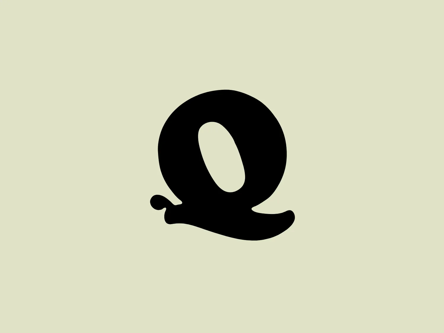 The logo for Quartet Books features a stylized letter "Q" in a bold and fluid design that almost resembles a licorice twist or a brush stroke. The letter has a heavy and somewhat playful appearance, with the tail end curling outward and ending in a whimsical swirl. The color of the mark is solid black, which stands out starkly against a white background, suggesting a clear and easily recognizable brand identity. This design conveys a sense of creativity and modernity, perhaps hinting at a company or brand associated with design, fashion, or the arts.