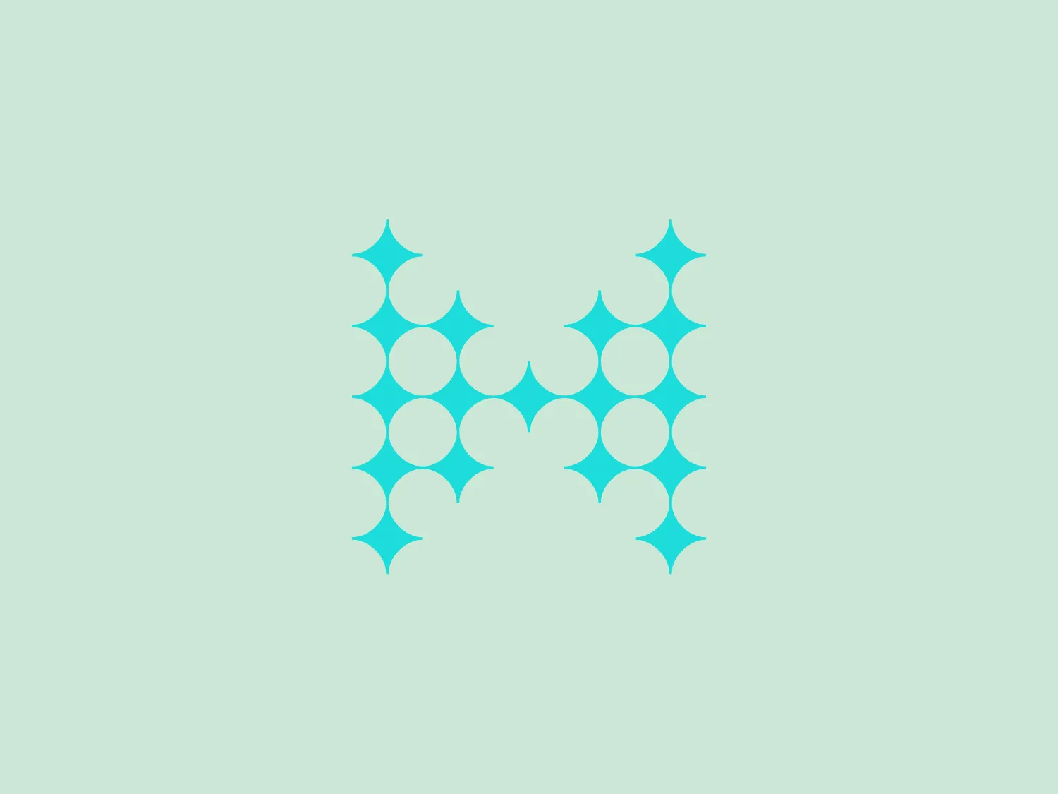 The Hazelcast logo displays a symmetrical arrangement of stylized shapes resembling stars or flowers, arranged in a hexagonal array. The shapes have a central circle flanked by six pointed protrusions, creating a star-like appearance. The color scheme includes a bright turquoise for the star outlines and a crisp white for the circles and the background, providing a striking contrast and a fresh, modern feel. The overall design is geometrically pleasing and suggests connectivity or a network.