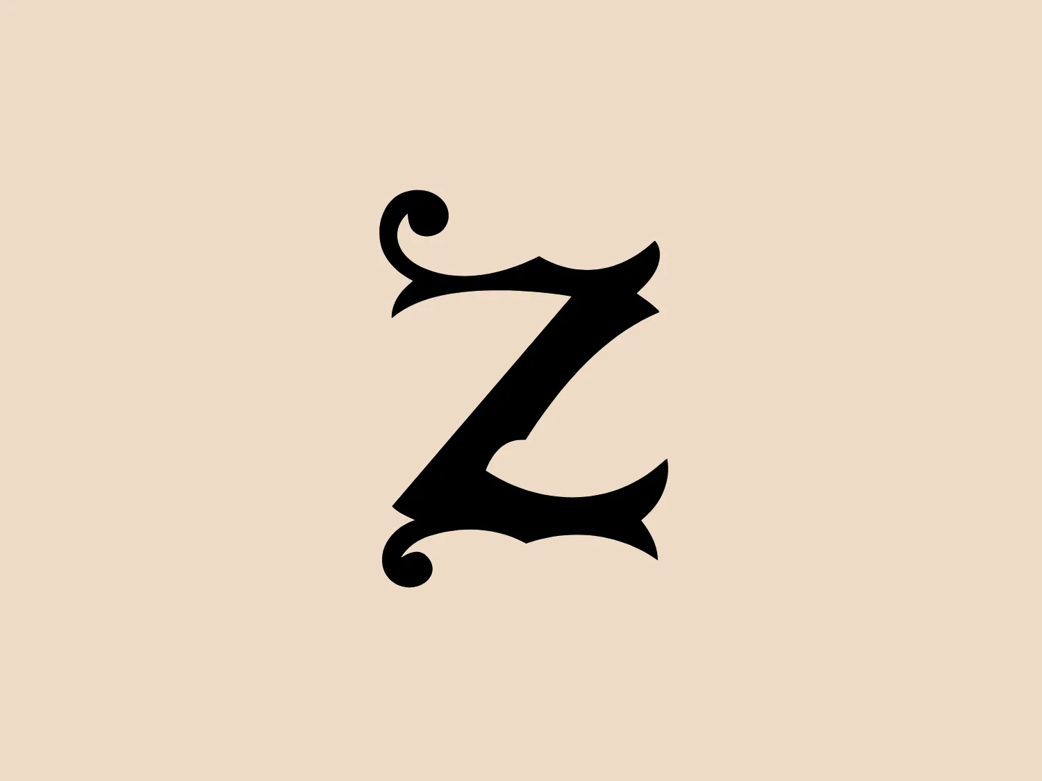 The Zombie Studio logo showcases a stylized letter "Z" with bold, fluid curves and sharp angles, reminiscent of calligraphy. Its assertive and contemporary feel is enhanced by a thick black stroke, balanced with elegant swirls that add sophistication to the design.