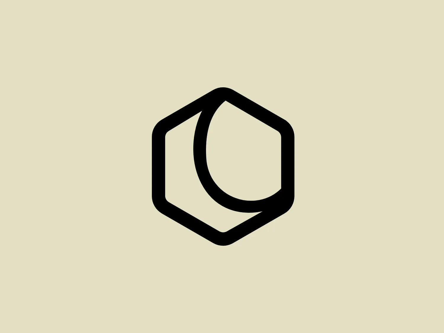 The Olaqin logo features a stylized hexagonal shape with a three-dimensional object twisting within itself. Bold black lines form the main body of the hexagon, interlaced with a leaf-like shape that creates a sense of movement and transformation. The clever use of negative space within the hexagon enhances the dynamic quality of the design, giving it a minimalistic and modern aesthetic which conveys a sense of innovation and fluidity.