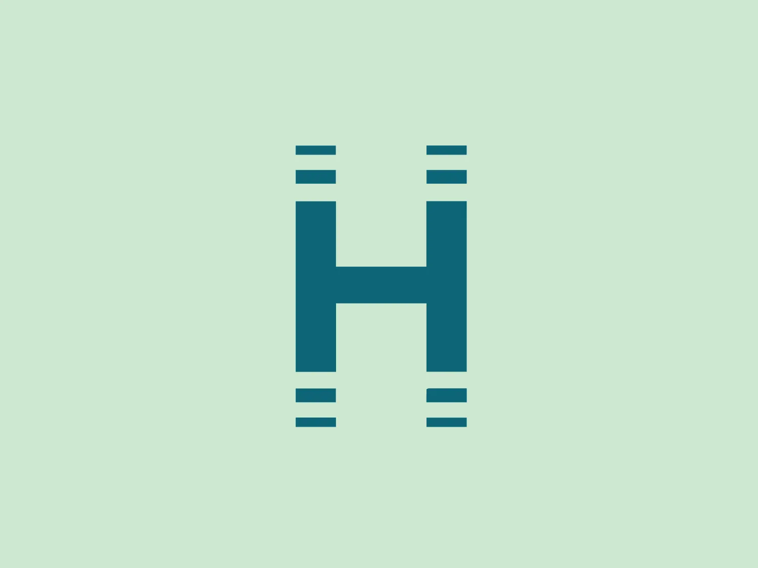 The Homedics logo depicts a modern and clean stylized letter 'H' in bold teal or turquoise color. This H features a minimalist sans-serif font with clean lines and squared-off edges, exuding a contemporary and professional look. The letter is structured with two vertical pillars connected by a horizontal bar, adorned with slightly detached horizontal lines for contrast and depth, while maintaining a monochromatic scheme.