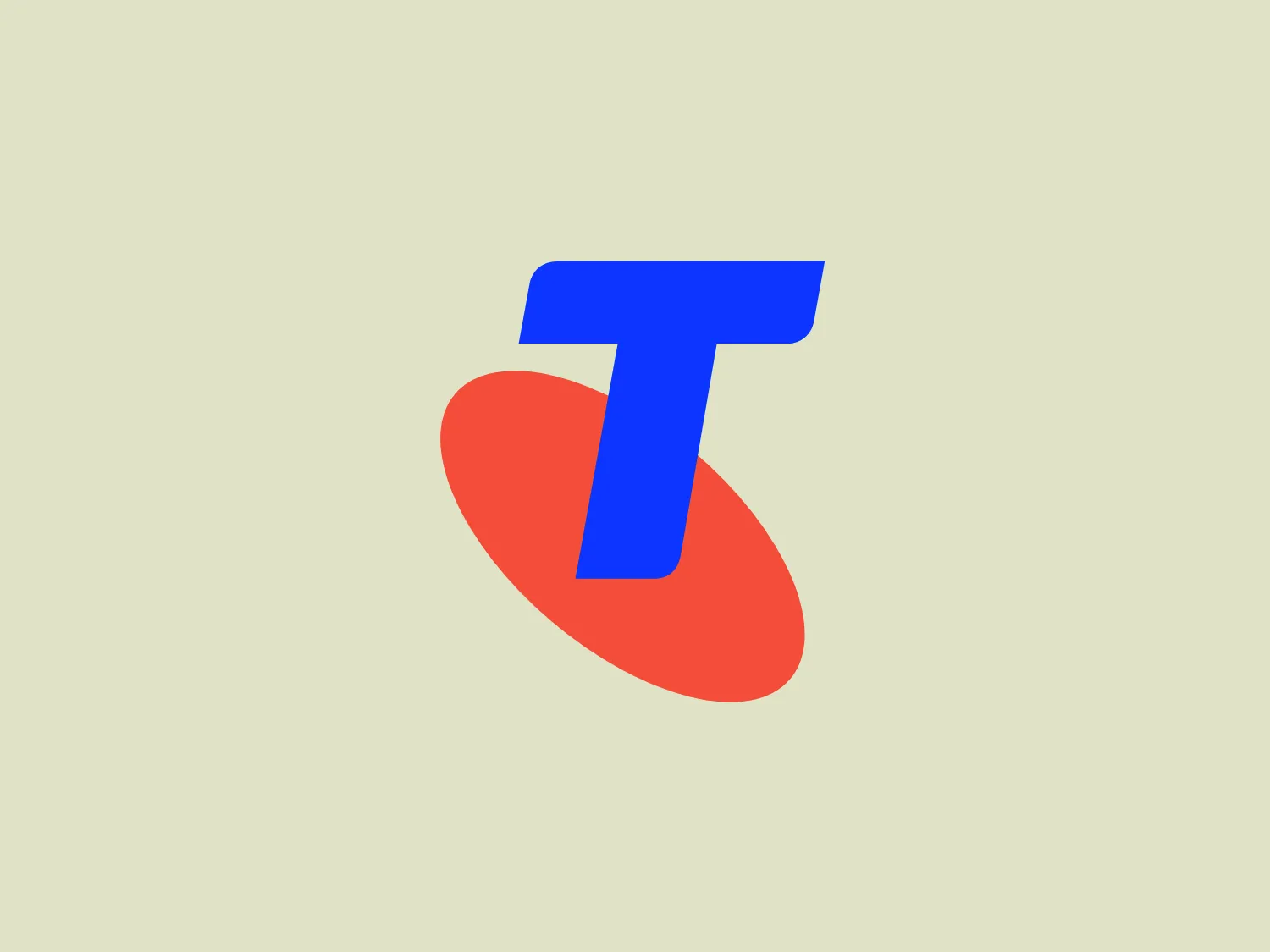 The Telstra logo features a stylized uppercase letter "T" in bold, sans-serif font, and an abstract oval-like shape underneath. The vivid blue of the "T" exudes professionalism and trust, while the warm coral red of the shape adds a dynamic and energetic feel. The modern, simplistic aesthetic is characterized by clean lines and curves suggesting movement or stability. The red shape resembles a swoosh or pathway, implying progress or a journey.