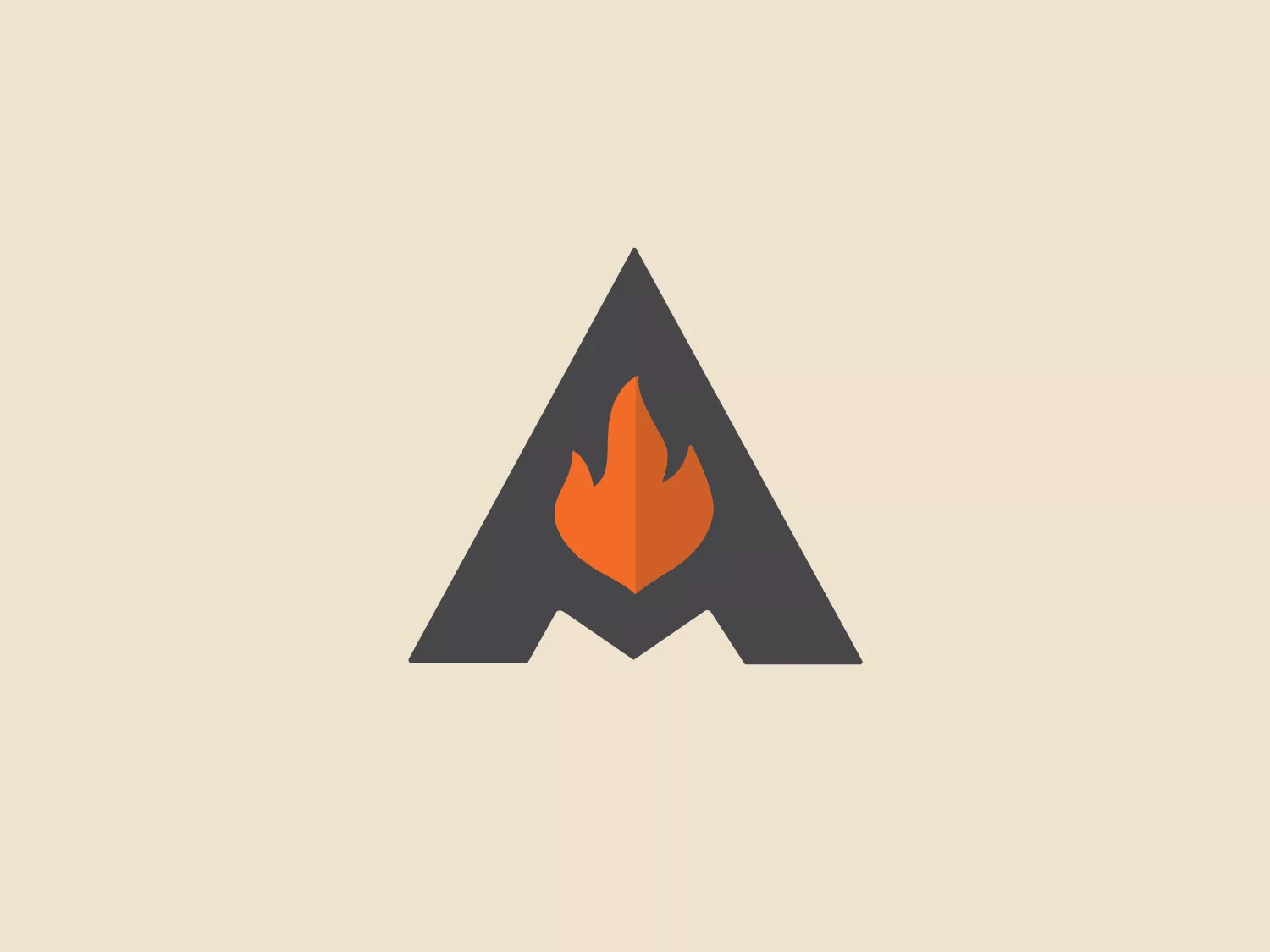 The Anvil logo features a stylized triangular emblem with a sharp peak at the top and two angled sides converging at the bottom, forming a mountain-like shape. Inside the triangle, a simplified flame icon in a vivid orange hue takes center stage, adding a pop of color to the otherwise monochromatic silhouette, designed with soft curves and points. The overall logo exudes a modern and minimalist aesthetic while conveying themes potentially related to adventure, energy, and outdoor activities.