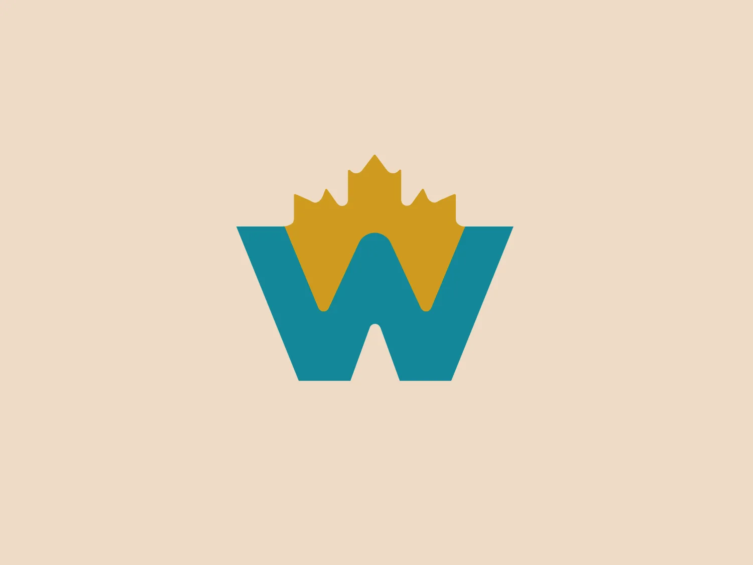 The Canadian Western Bank logo is a stylized letter "W" with a distinctive crown-like figure integrated at its center top. The "W" has a bold, sans-serif typography with sharp angles, giving it a modern and dynamic appearance. The primary color of the "W" is a deep teal blue, demonstrating confidence and stability, while the crown is in a contrasting golden yellow, signifying excellence or high quality. The simplicity of the design and the use of only two colors contribute to a clean and easily recognizable brand mark. The overall design exudes a sense of regal sophistication and contemporary elegance.