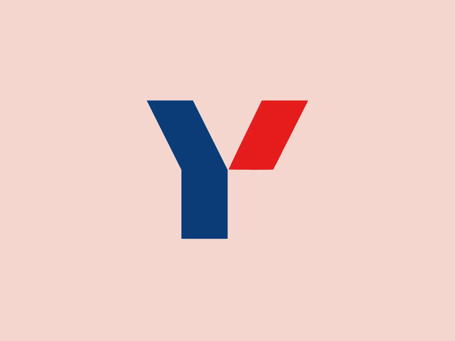 The image displays a stylized, geometric logo composed of two distinct shapes forming a letter 'Y' for the business Yazbek. The left arm of the 'Y' is a deep blue color with a vertical orientation, while the right arm extends out diagonally in a bold red color. The shapes converge seamlessly to form the clean, angular letter, suggesting a merge of two entities or a dynamic directional movement. The overall design is minimalist and modern, with a strong contrast between the blue and red elements, and no additional embellishments. This crisp design conveys a sense of innovation and professionalism.