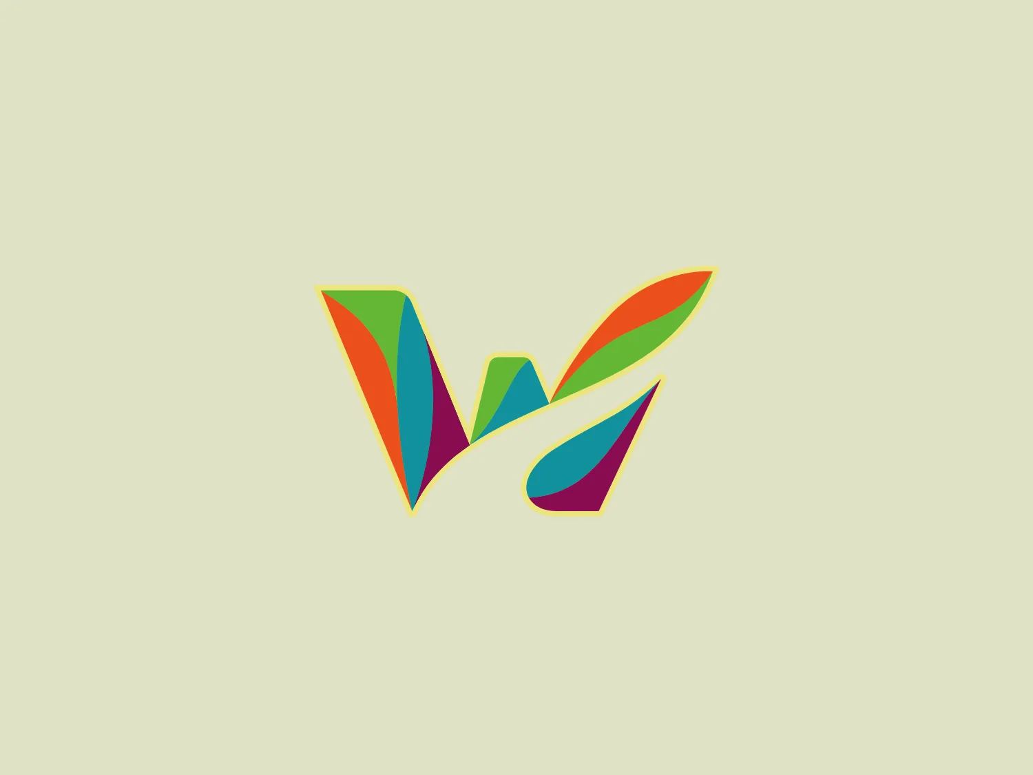 The Waterbury logo features a stylized letter "W" with dynamic, abstract angles and pointed vertices, conveying movement or a sense of flight. Vibrant blues, greens, oranges, yellows, and purples blend seamlessly, resembling a gradient or colorful reflections. Gold outlines add sophistication, creating a modern and playful aesthetic with a focus on color and fluidity.