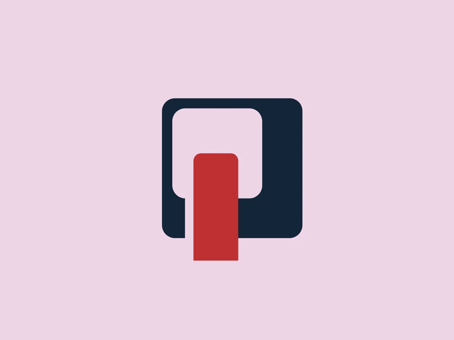 The logo for El Quinto Poder features a bold, minimalist design with strong geometric shapes. The central focus is a stylized letter 'P', composed of a dark navy blue square containing a notch on the upper right, and a coral red rectangle aligned to the left, creating a sense of depth and dimension. The contrast between the warm red and the cool blue creates a striking visual impact. The use of negative space inside the square cleverly forms the letter 'P'. The simplicity and modernity of the design convey a contemporary, professional brand identity.