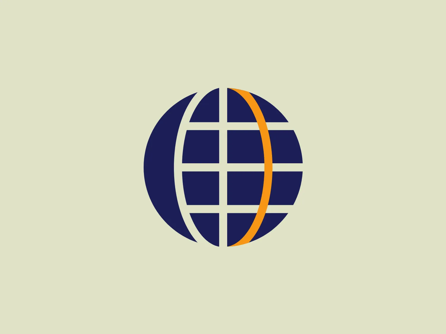 The Oxford International logo features a stylized globe with a grid pattern suggesting latitude and longitude lines. The left half of the globe is a solid navy blue, while the right half is segmented by the grid into navy blue and white, with one vertical stripe in a contrasting golden yellow. The design exudes a modern, international feel with clean lines and a harmonious balance of colors, allowing for scalability and versatility in various applications.