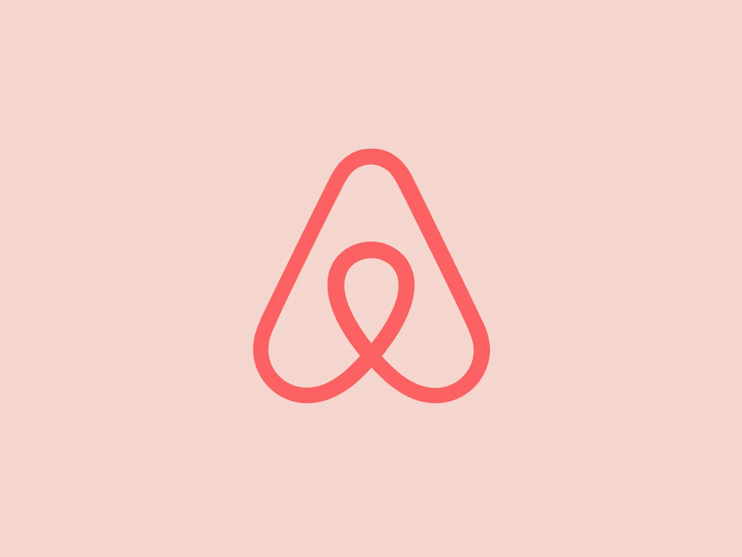 The Airbnb logo is a stylized "A," featuring a continuous line that forms an upside-down teardrop shape and a loop resembling an infinity symbol. The design is modern, simplistic, and conveys a sense of fluidity and continuity. The soft, salmon pink color offers a warm and inviting feeling.