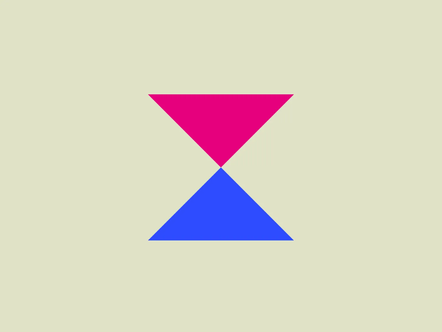 The logo for Waves Exchange features two symmetrical triangles aligned along the same horizontal line, creating an hourglass-like shape. The upper triangle is filled with a vivid magenta (#FF00FF), and the lower triangle is colored in a rich blue (#0000FF). The use of bold, contrasting colors gives a vibrant and energetic feel, while the geometric shapes convey stability and balance. The design is minimalist, relying on the impact of color and form rather than intricate details. Given its simplicity and color scheme, the logo would stand out well against a lighter, neutral background.
