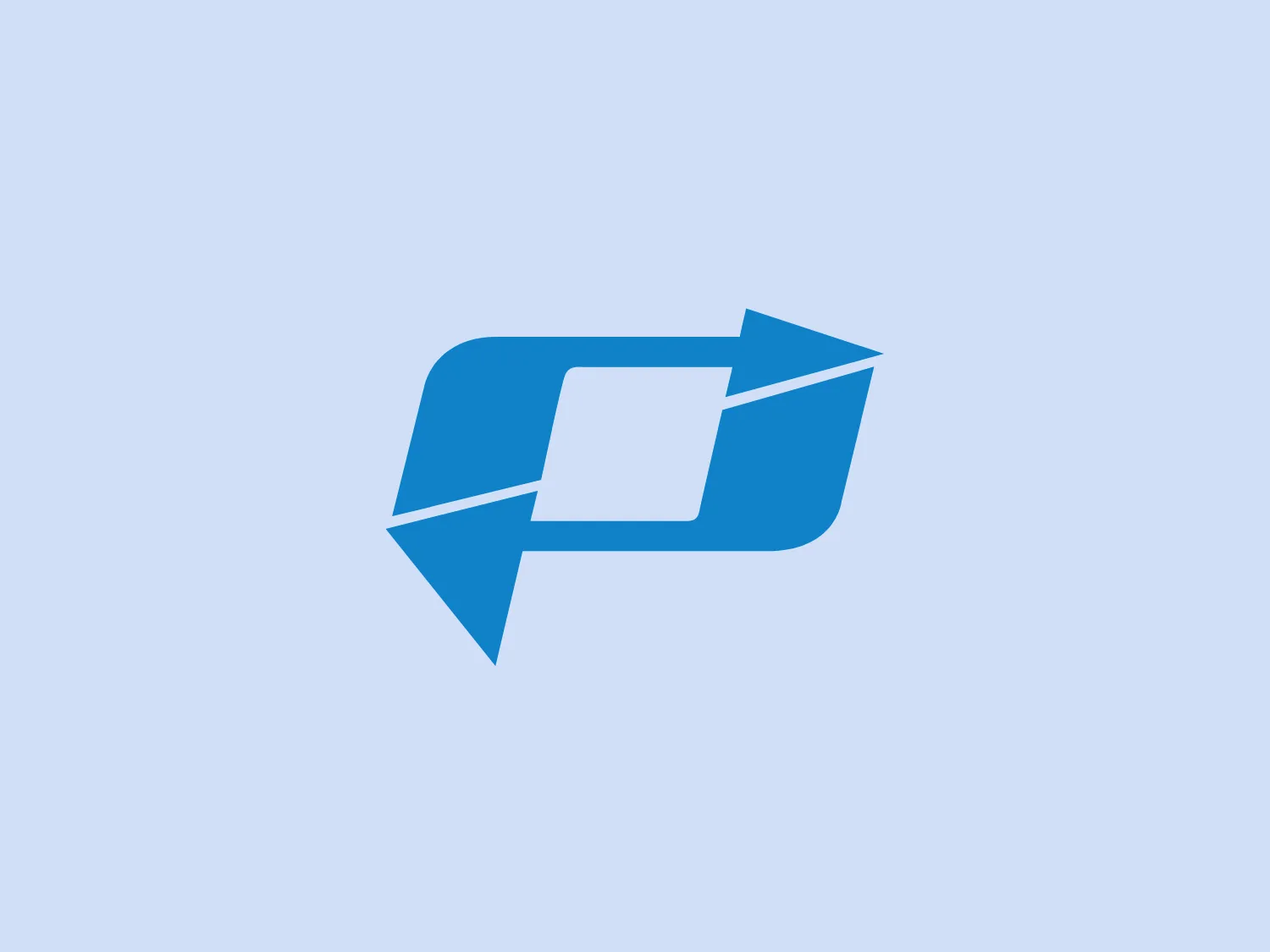 The image shows a stylized logo of Path Rail System consisting of an abstract mark that plays with geometric shapes. It features two primary shapes that create the illusion of a 3D object or a folded ribbon. The main shape resembles a pointed, folded arrow or a chevron, suggesting movement and direction. The logo uses a bold, vibrant shade of blue with a flat design aesthetic with no gradients or shadows, which gives it a modern and clean look. The edges are sharp and precise, and there are interesting negative spaces where the shapes overlap or create openings. Everything is set against a plain, white background.