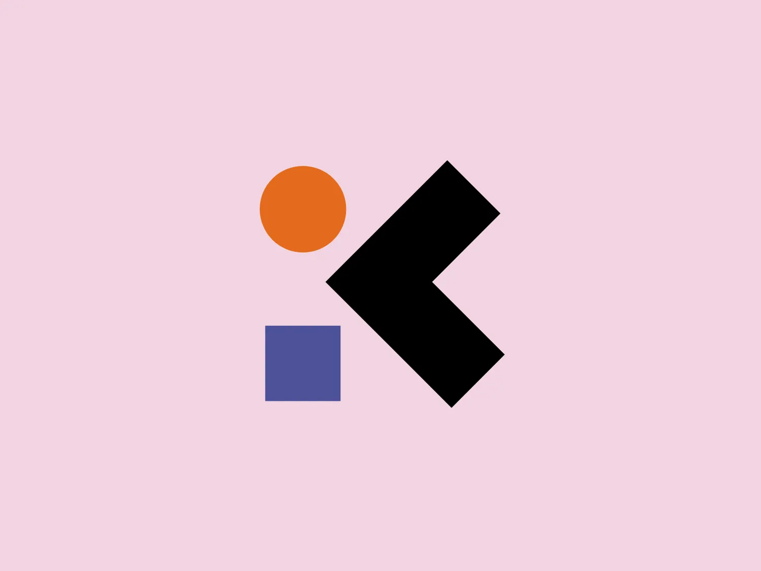 The Kuretake logo features a bold, abstract design composed of three primary geometric shapes. A large black right-angle triangle points left, with a solid orange circle above the triangle's hypotenuse and a smaller solid blue square below the triangle's right angle. The use of primary colors—orange and blue—along with black, creates a striking contrast while the clean, modern arrangement of the elements gives the logo a sense of movement and direction. The placement of the circle and square suggests a simplistic face, possibly reflecting a playful or approachable brand personality.