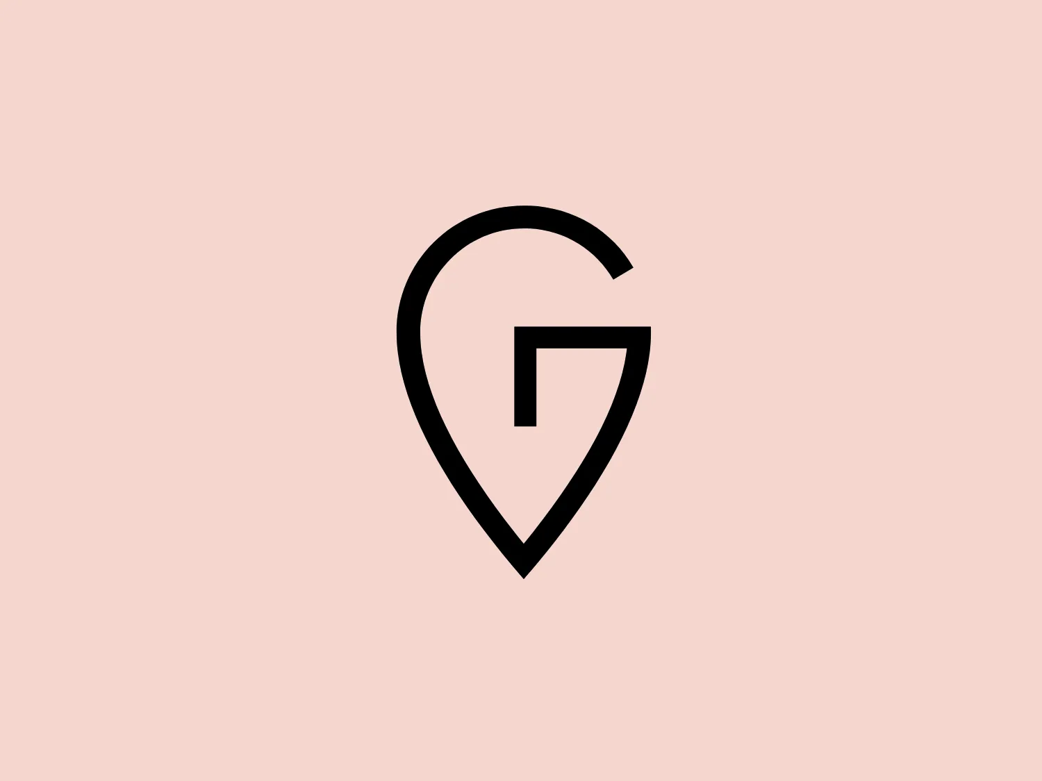 The image displays a sleek, modern logo consisting of a combination of a stylized letter "G" merged with a pin or location marker shape. The logo's overall shape resembles a teardrop or a traditional map pinpoint symbol, with a broad upper portion that tapers down to a sharp point at the bottom. The "G" within the design is geometric, with a sharp angular notch taken out of the right side, giving a minimalist and contemporary appearance. The color of the logo is a solid black, creating a bold contrast that would stand out against a lighter background. The clean lines and absence of additional embellishment suggest a brand identity that values simplicity and clarity.
