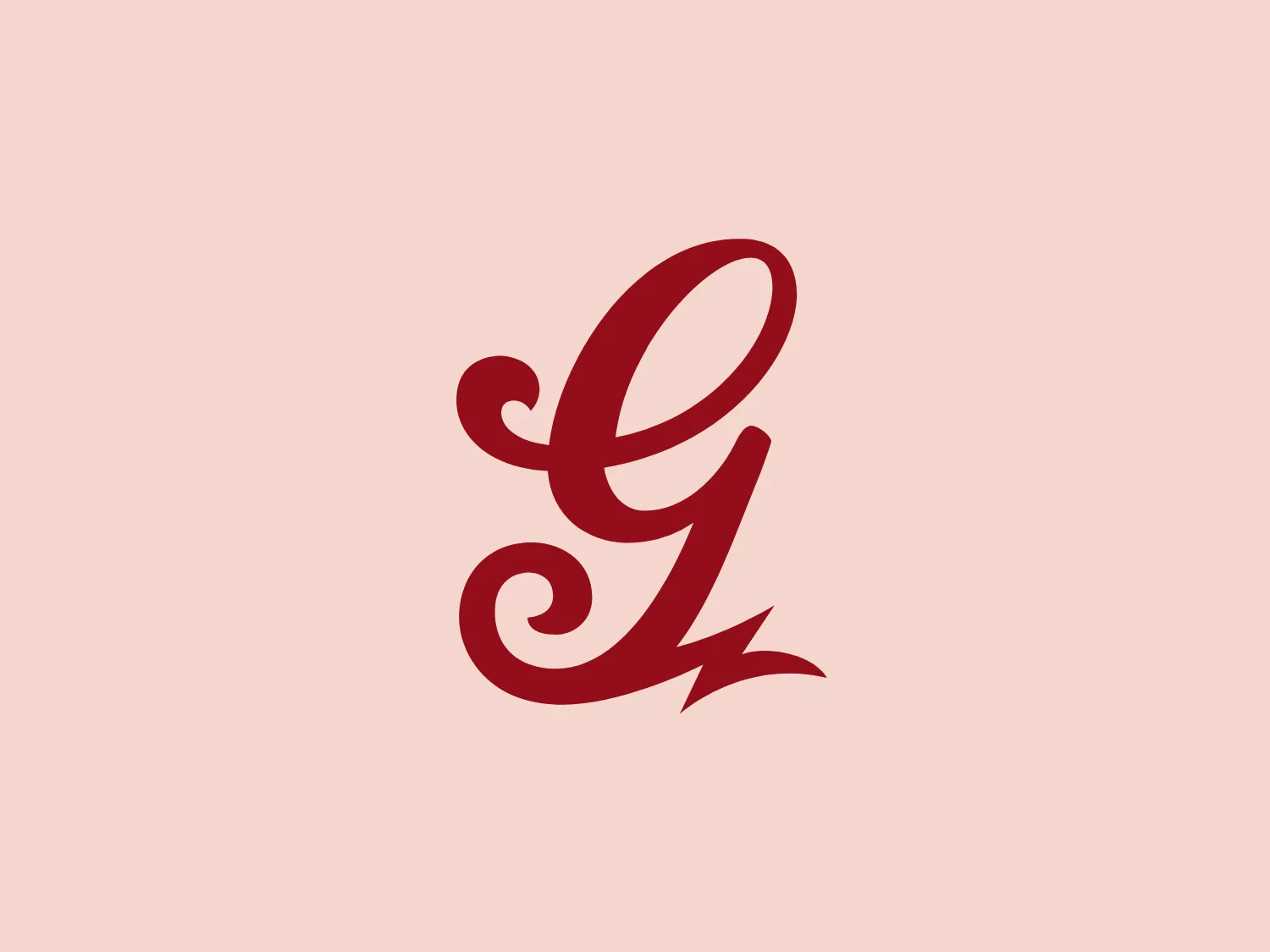 The elegant and stylized Great Raft logo features a cursive letter that combines a "g" and an "L". The continuous, fluid strokes create a spiral at the top and a sharp, lightning bolt-like tail at the bottom. The bold and sophisticated deep, rich shade of red enhances the modern design aesthetic, conveying class, dynamism, creativity, and energy.
