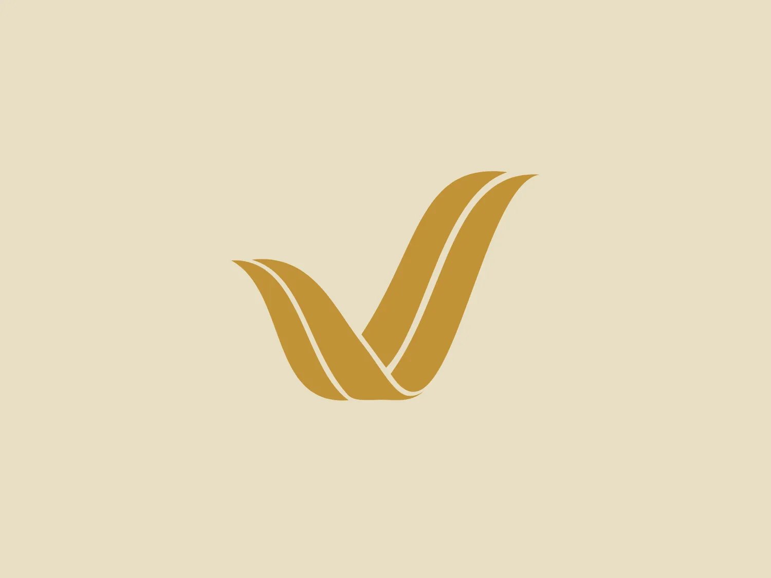 The logo in the image for London Venture Partners is a stylized letter 'V' composed of two gold-colored ribbons with a gradient effect that gives them a three-dimensional appearance. The design is sleek and modern, with a sense of luxury and dynamism implied by the curves and the shiny metallic finish. The logo's simplicity makes it versatile and recognizable, while its elegance suggests it could represent a premium brand or service.