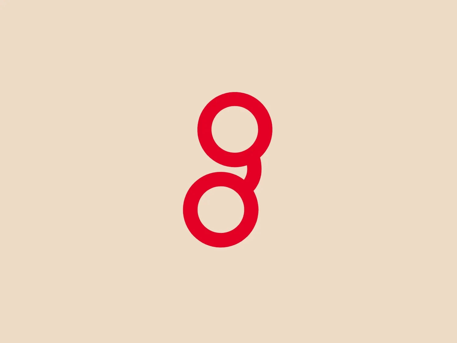 The Eyeglass World logo features a pair of interlocking circles with a bold, uninterrupted line, conveying connectivity and unity. The color is a vibrant red, drawing the eye and giving the design an energizing feel, while the minimalist aesthetic suggests modernity and simplicity. The design has no additional embellishments, which allows the symbol of interconnection to stand out prominently. Considering its simplicity and bold color choice, a muted yet complementary background color would accent this logo well.