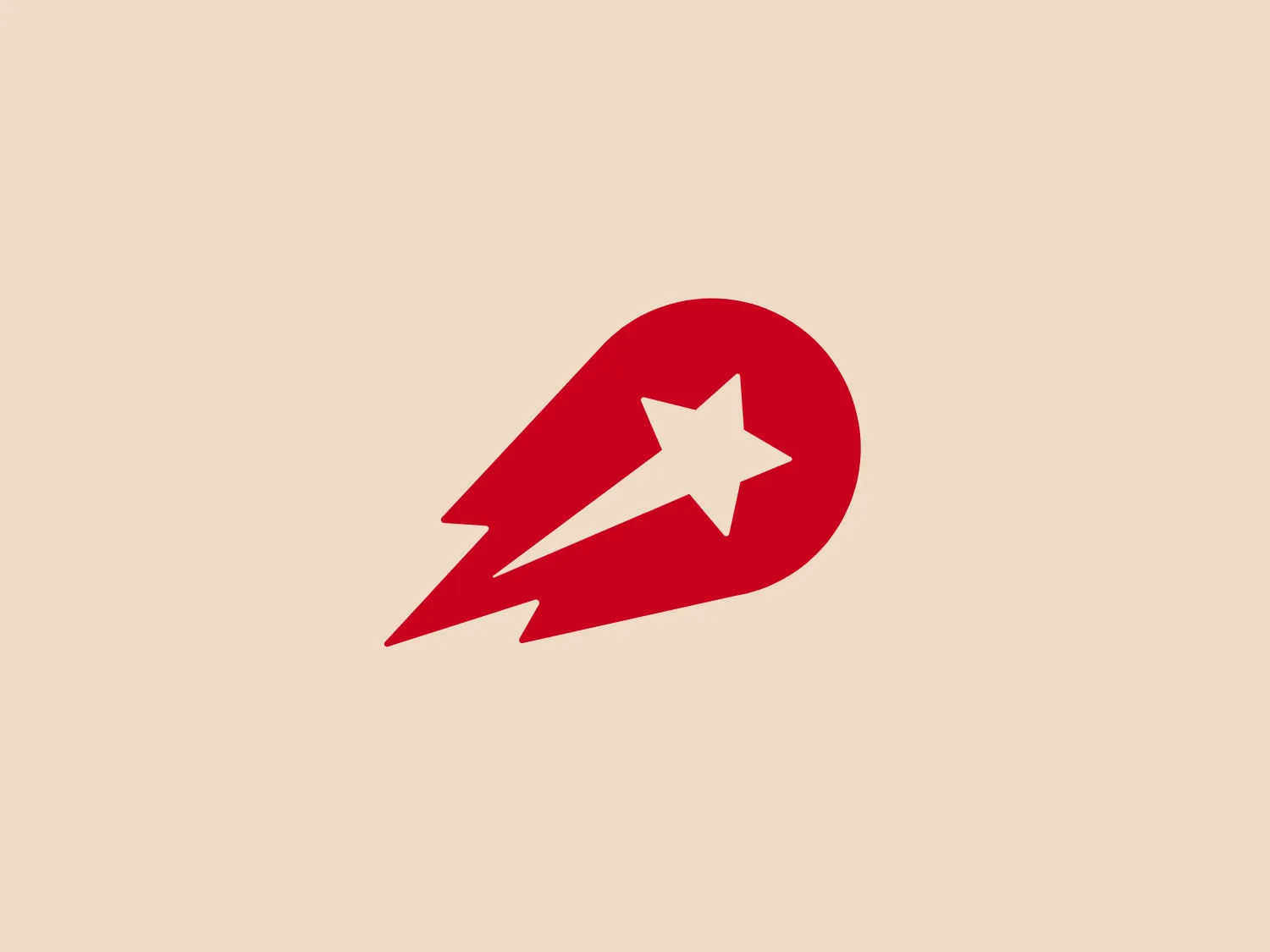 The Delivery Hero logo features a dynamic red comet shape with a stylized white star centered on its body. The comet tail metaphorically conveys speed, progress, or possibly a shooting star suggesting dreams and aspirations. The sharp edges of the star contrast with the smooth, curved form of the comet, giving the design a sense of forward motion. Its design is simple yet effective, easily scalable, and memorable. Considering the vibrancy of the red, a muted background that complements without competing would be ideal.