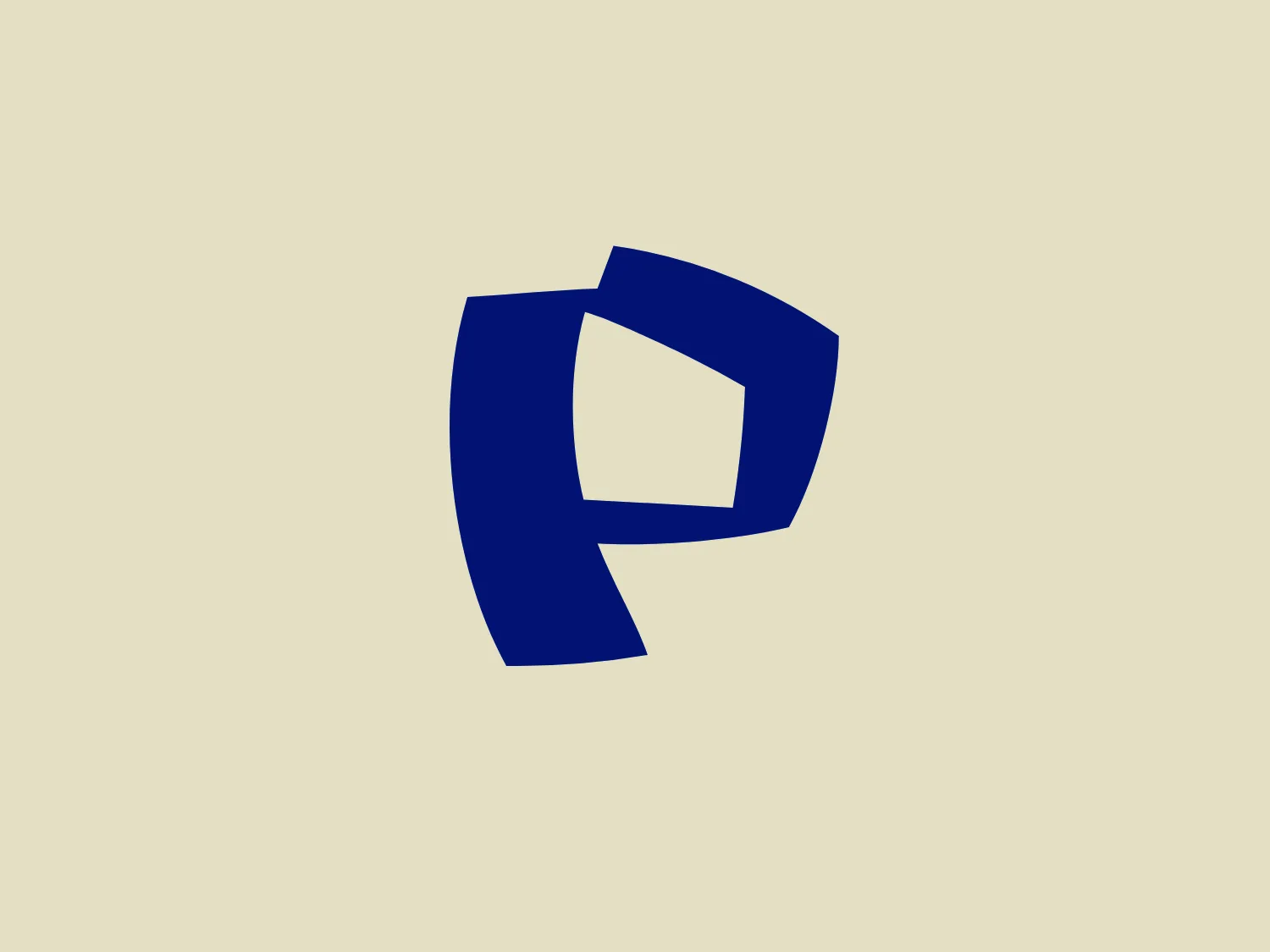 The image depicts a bold, stylized letter "P" with a geometric design. The Panamericana TV logo consists of a deep blue color and features an abstract representation with a combination of sharp and soft edges, giving it a modern and dynamic feel. The letter is composed of two shapes that form its structure: a larger block that creates the body of the "P" and a smaller rectangle that represents the hole in the letter. The blocky, angular design suggests a sense of solidity and reliability.