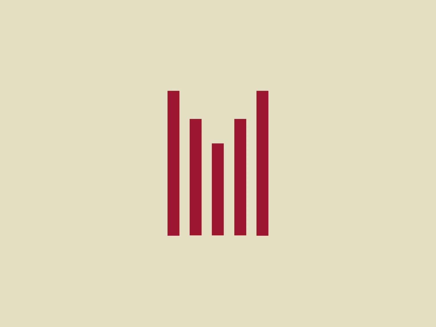 The Millennium Hotels logo features a stylized design with five vertical bars of varying heights. The bars, uniformly colored in a deep shade of red, create a descending visual rhythm from left to right, evoking a modern and clean aesthetic. The minimalistic approach and lack of additional elements or text give the logo a contemporary and professional appearance, making it suitable for various applications, especially in industries related to finance, analytics, or music.