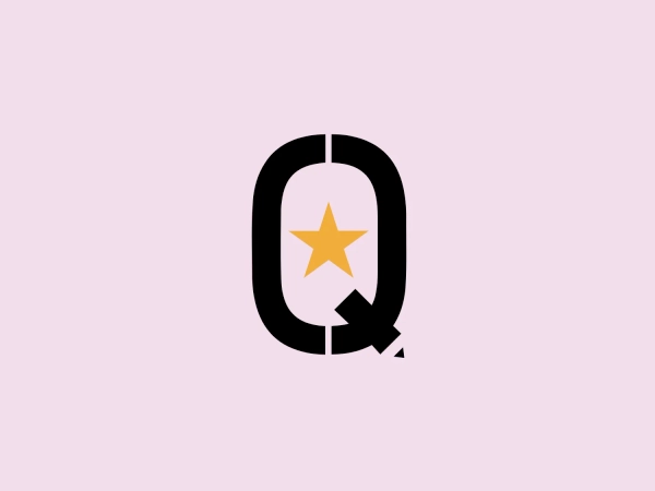 The Quartel Design logo showcases a contemporary and sleek interpretation of the letter "Q". The design predominantly uses a black and white color palette, accentuated by a central golden yellow star within the negative space of the letter. The "Q" is depicted with bold, clean lines and rounded curves, imparting a soft and approachable feel, while the star introduces contrasting sharp angles, adding a dynamic element. This minimalist yet playful design exudes a professional aesthetic.