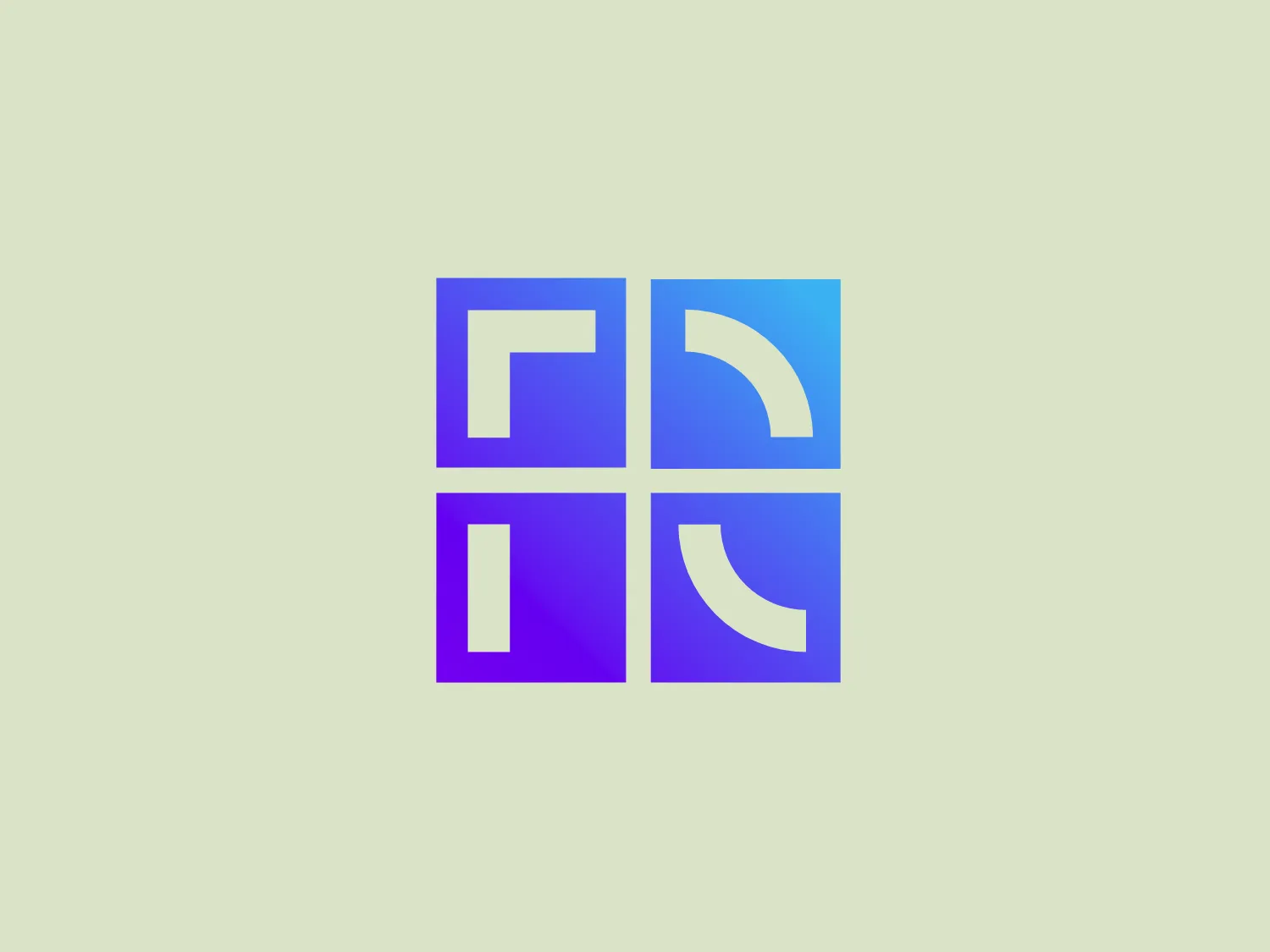 The logo presented for Radancy is a grid-like composition of four squares arranged in a 2x2 matrix. Each square contains a stylized letter or part of a letter, resulting in an abstract representation of characters. The top-left square features what appears to be an 'R' in a deep blue, while the top-right and bottom-left squares each contain a curved shape reminiscent of an 'a'– the top-right in a lighter sky blue and the bottom-left in a gradient transitioning from blue to purple. The bottom-right square shows a purple 'd' or a vertical bar. The overall design aesthetic is modern and minimalistic with a digital or tech feel, emphasized by the gradient which adds a dynamic quality to the image.