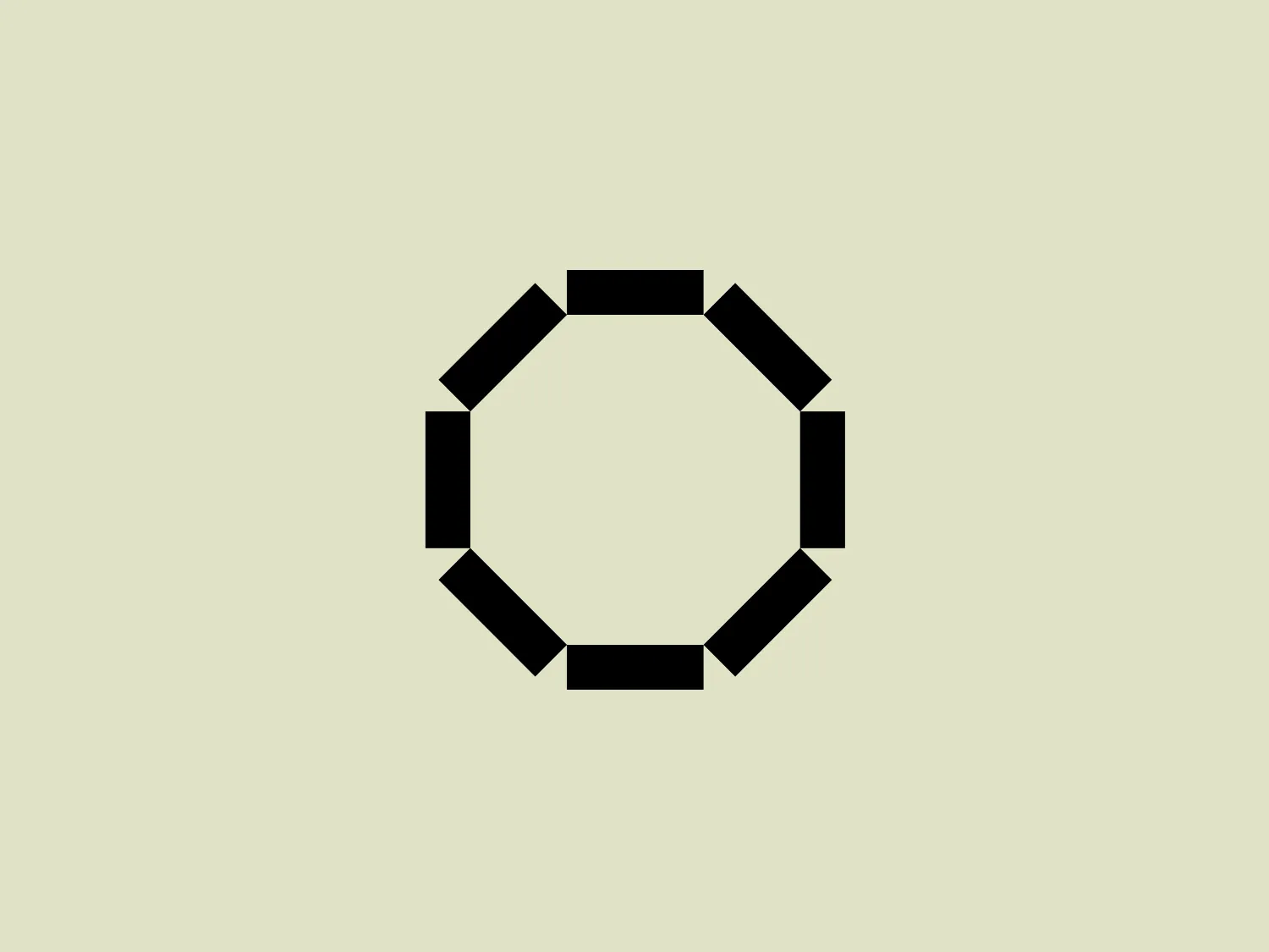The Round logo consists of a geometric design resembling an eight-sided polygon or an octagon. The thick, black line segments with small gaps create a stroked outline rather than a solid shape. The lines have slight angles at their midpoints, creating a dynamic and edgy effect. The angular segments play with negative space and create an optical illusion that may suggest movement. The overall aesthetic is modern and minimalist, exuding a sense of technology or digital sophistication.