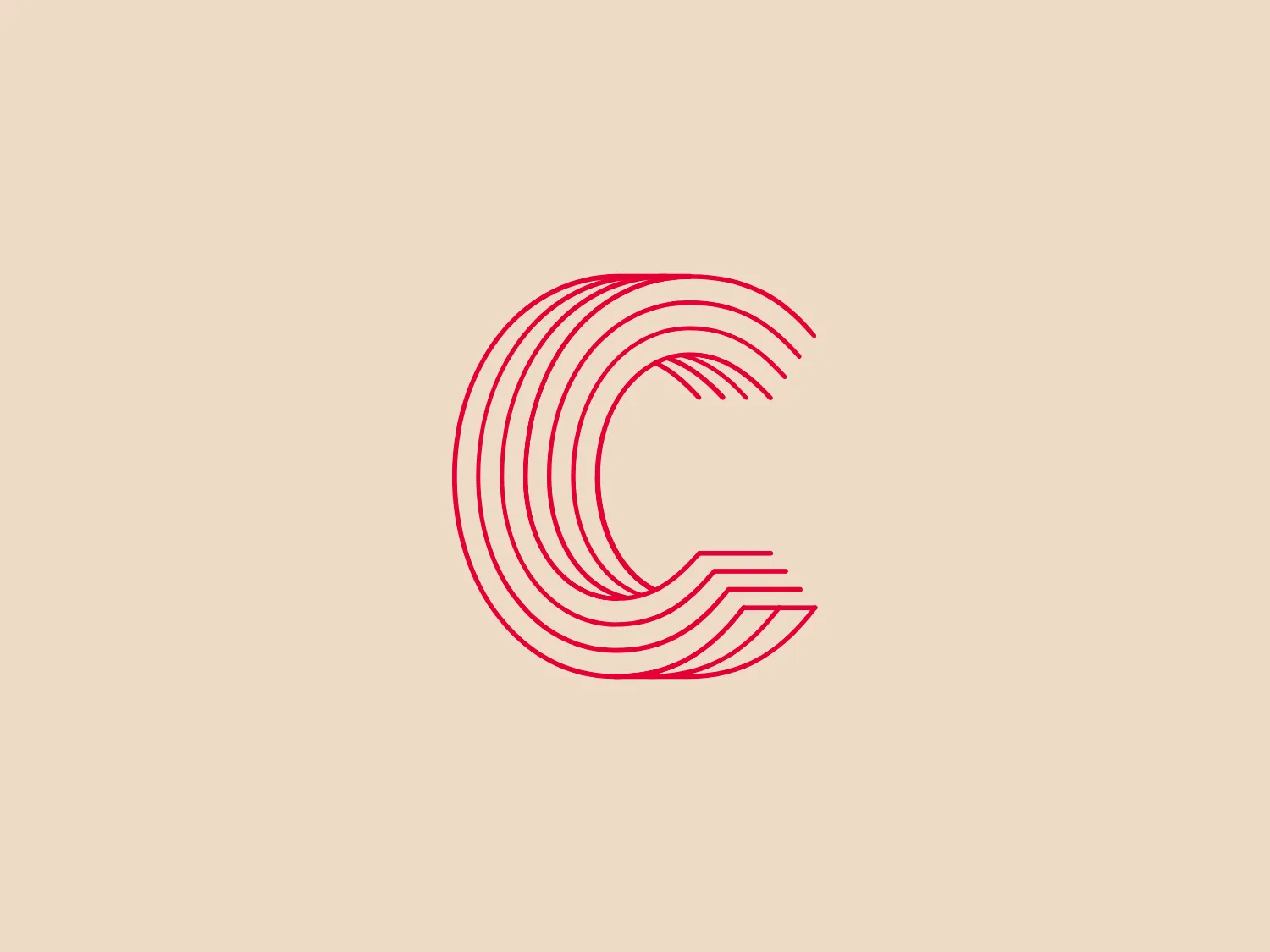 The logo for Cainthus showcases a stylized letter "C" formed by multiple concentric arcs of varying thickness, creating a dynamic and fluid appearance. The arcs transition from thick to thin from top to bottom, giving the design a modern and clean aesthetic with a sense of implied movement. The vibrant red color stands out and contrasts well against a subtle, light background. This minimalistic yet bold design conveys innovation and connectivity.