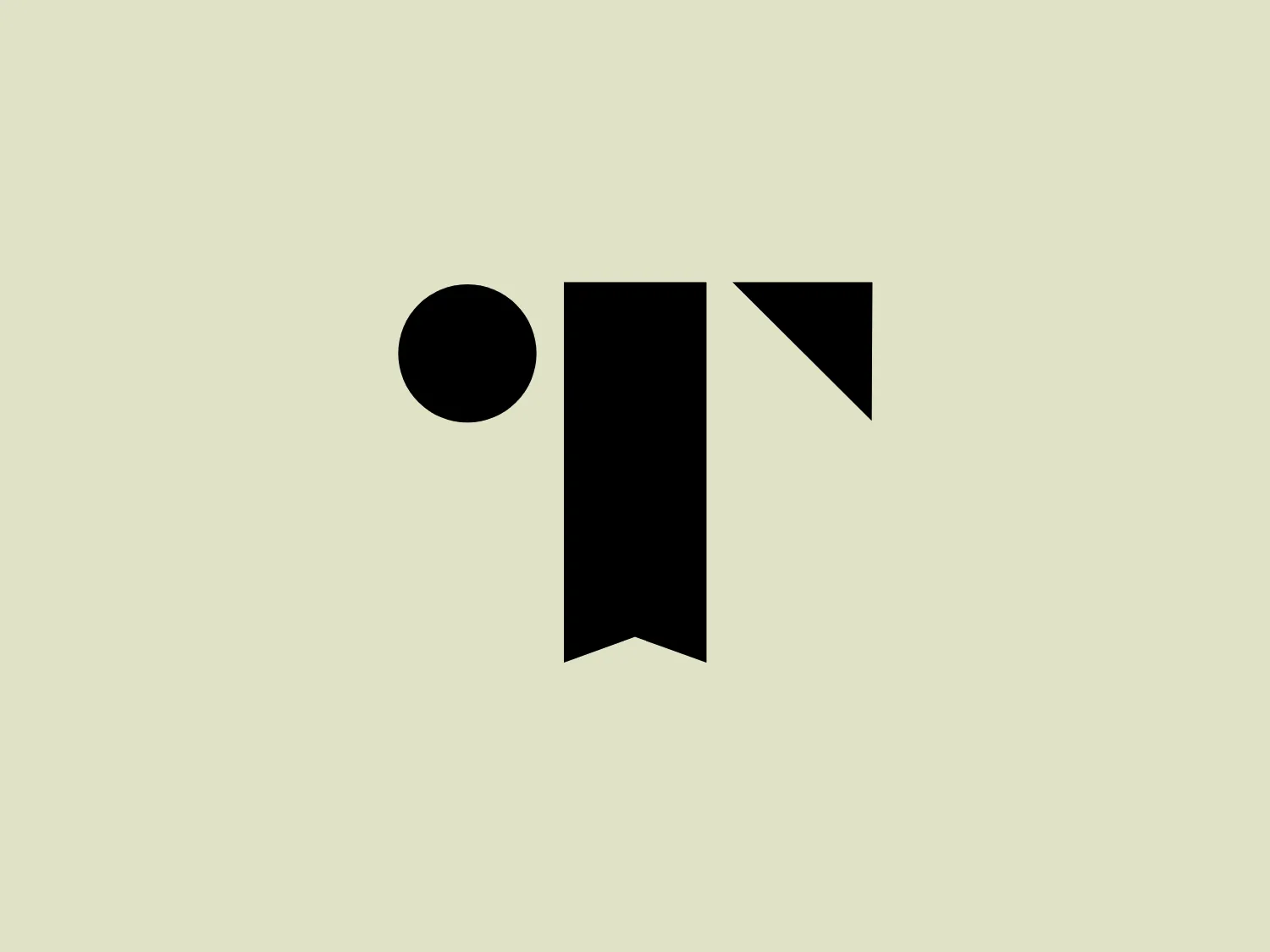 The Tapped Brew logo comprises bold geometric shapes forming an abstract representation which could be initials or a stylized character. It includes a solid circle and a vertically elongated rectangle with a triangular notch cut out from the upper right side, along with a ribbon-like shape with a pointed bottom end, suggesting a combination of letters or symbols. The entire logo is monochromatic in black, featuring sharp contrasts, and has a modern, minimalist design aesthetic. Given the simplicity of the design, a softer background would complement it nicely.