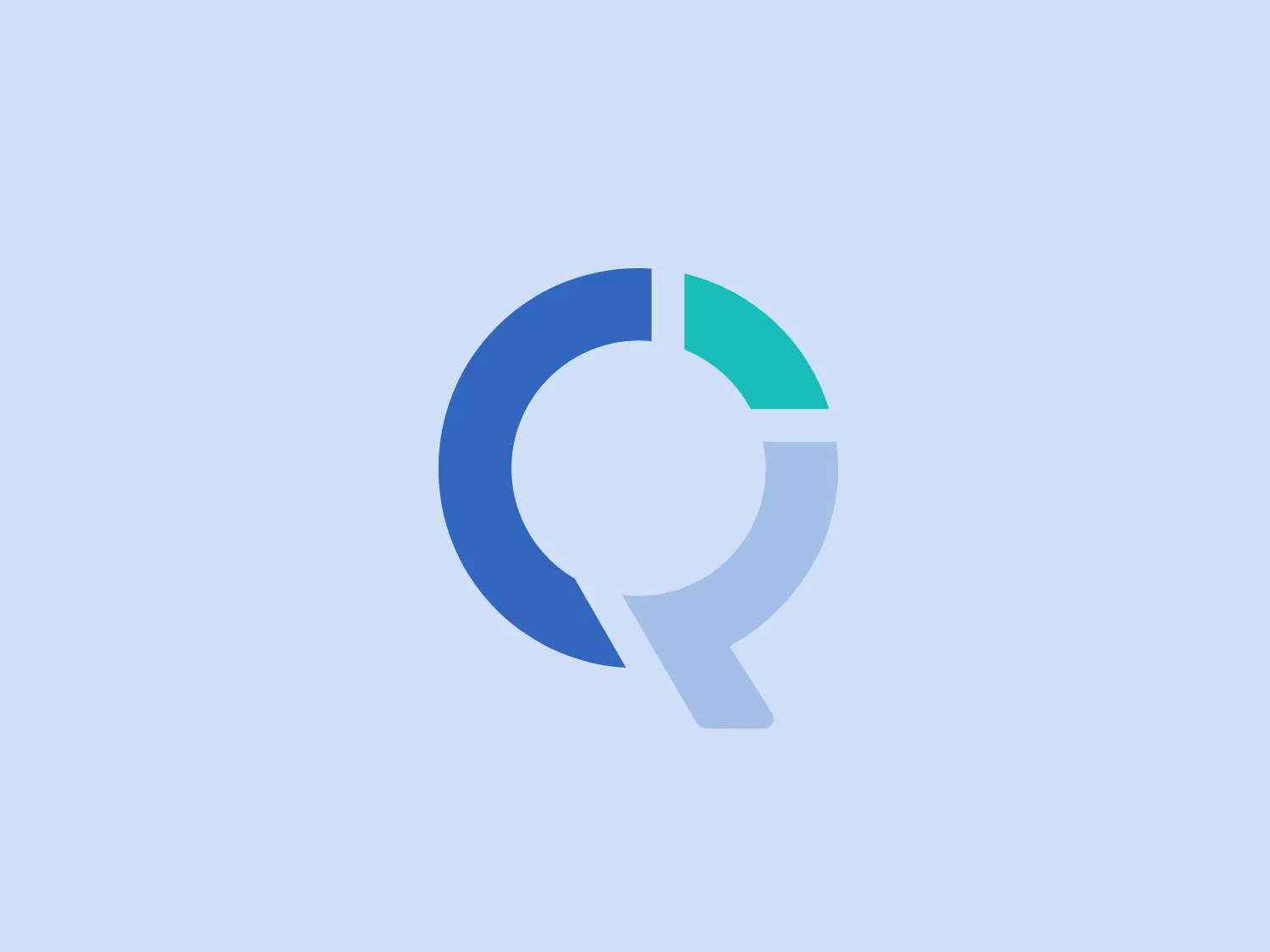 The logo for Q Research Software features a modern, abstract design consisting of two primary shapes that together form a stylized letter 'Q'. A bold, circular band in gradient shades of blue wraps around the larger part of the letter, creating a dynamic and open feel. Inside this band, a graceful curve extends out to form the tail of the 'Q', and a smaller white circle with a subtle shadow effect adds contrast and depth. The overall aesthetic is clean and digital, suggesting technology or innovation.