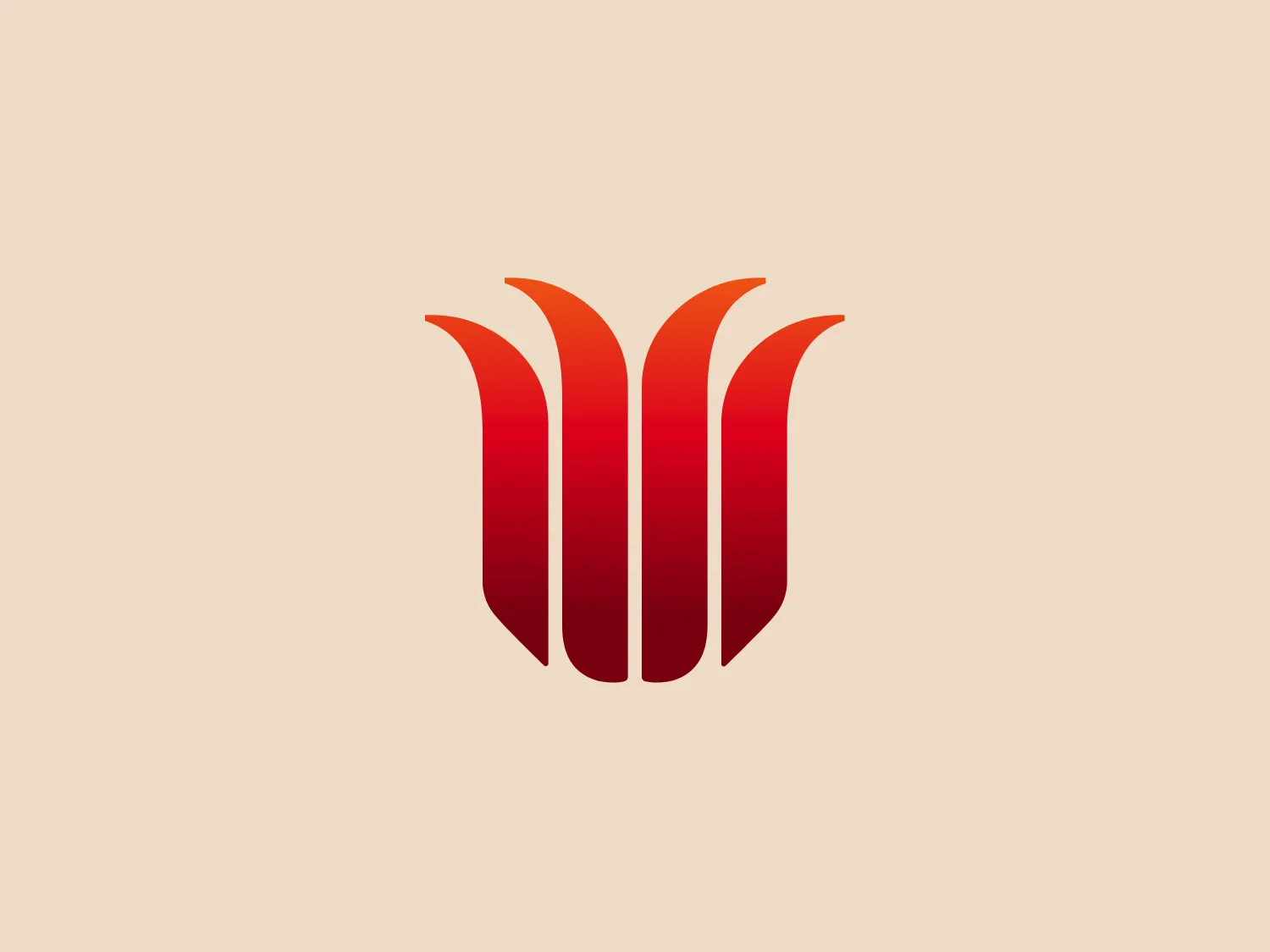 The Charles Sturt University logo features a stylized, abstract design that resembles a shield or a dynamic emblem composed of four curved vertical elements. The flowing shapes give the appearance of movement and are rendered in a gradient from a deep, rich red at the bottom to a brighter orange-red at the top, adding depth and a sense of energy to the design. The implied symmetry and vertical orientation convey stability and strength. Given the colors within the logo, a neutral yet complementary background would enhance its appearance without overpowering it.