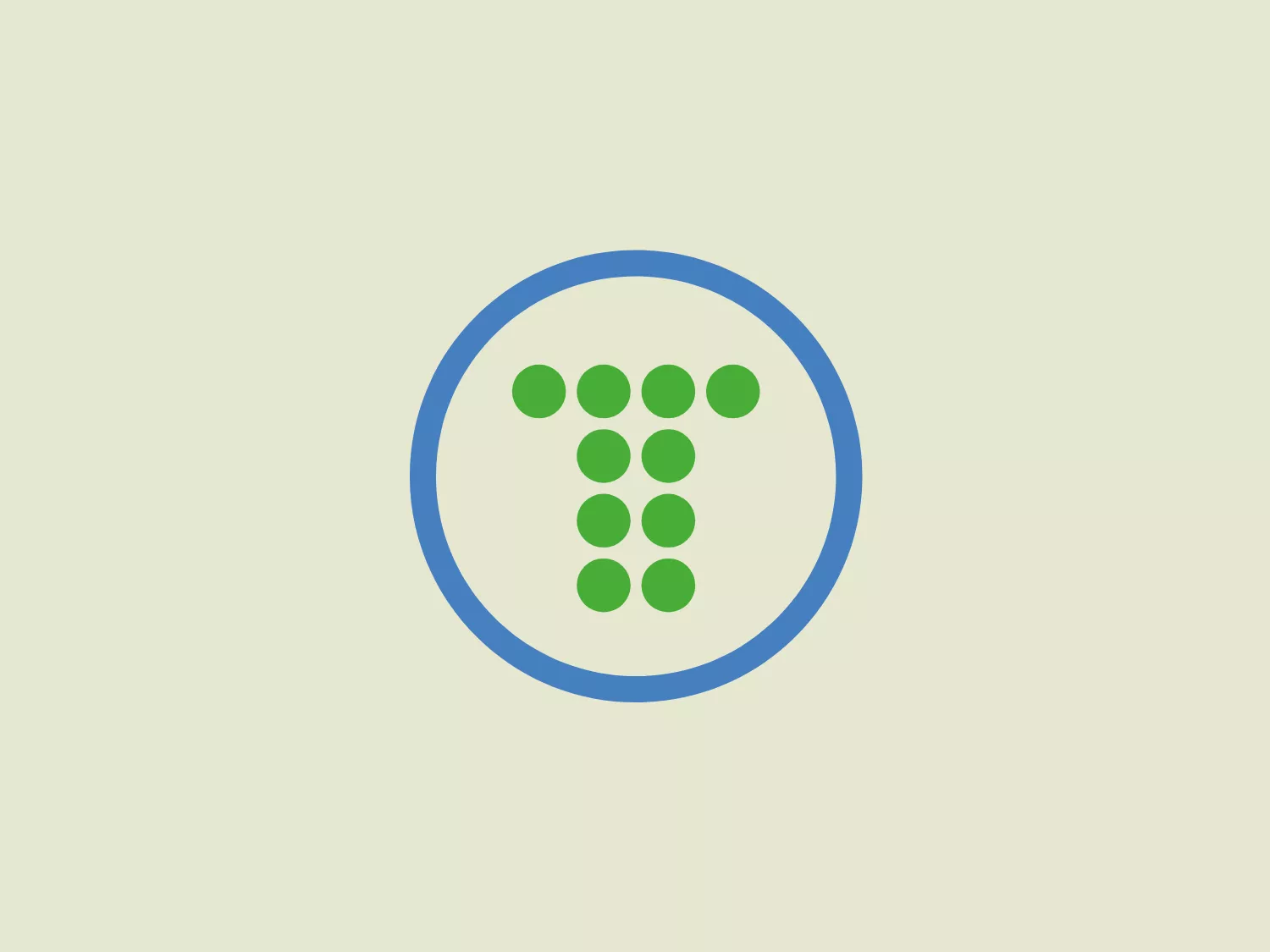 The Telefónica logo features a symmetrical arrangement of twelve green circles in a three-by-four grid, creating an abstract representation of a tree or plant within a larger blue circle. The design is simple and clean, utilizing a modern aesthetic with flat colors and no gradients or shadows. The green circles are evenly spaced, and their color offers a natural feel that contrasts with the more technical or artificial impression of the blue circle. The overall effect is of harmony and balance, suggesting growth, sustainability, or ecological themes.