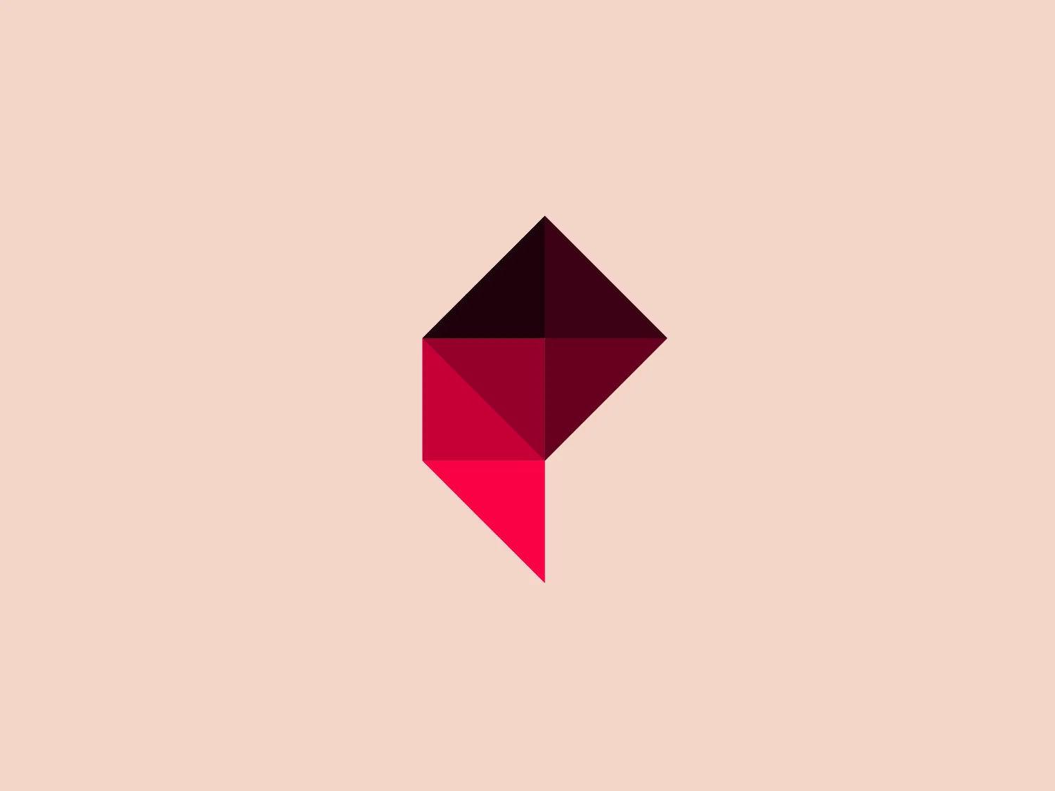 The image depicts a geometrical logo composed of overlapping triangles or diamond shapes that create the illusion of a three-dimensional figure. The Polygon logo utilizes a gradient color scheme, transitioning from deep burgundy at the top to a vivid magenta at the bottom, giving it a dynamic and modern appearance. The sharp angles and the gradient blend contribute to a sleek and contemporary feel, which suggests innovation and forward-thinking. The overall design is abstract yet precise, with a strong emphasis on symmetry and clean lines.