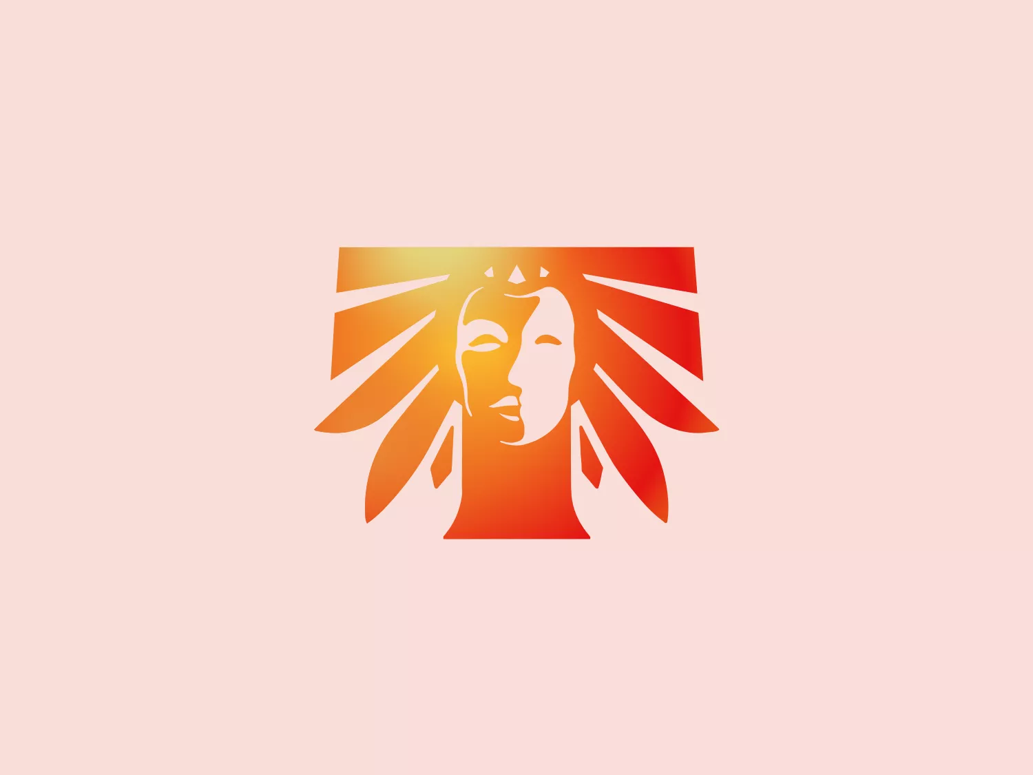 The TRIBE Carnival logo features a stylized human face looking straight ahead, encircled by sun-like rays emanating from the head. The design uses gradient shades moving from a warm yellow at the top rays to a deep orange at the bottom of the face, creating a vibrant, energetic effect. The facial features are abstract and simplified, with closed eyes that add a serene or meditative quality to the otherwise dynamic image. Given the warm oranges in the TRIBE Carnival logo, a background color that would provide a subtle contrast while complementing the warmth would be a soft, muted pink.