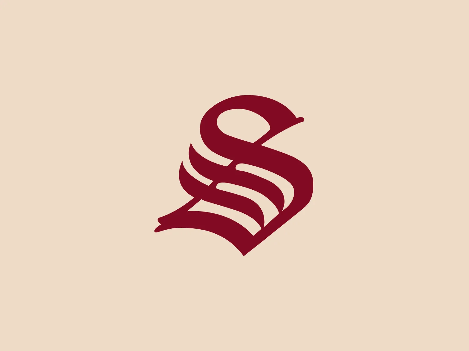 The Sabah Hotel logo features a stylized design with smooth, flowing lines to create a modern and abstract representation. A single, continuous line curves and overlaps to resemble an avant-garde script letter. The bold and powerful presence is accentuated by the solid, deep red color, while maintaining a clean and elegant aesthetic.