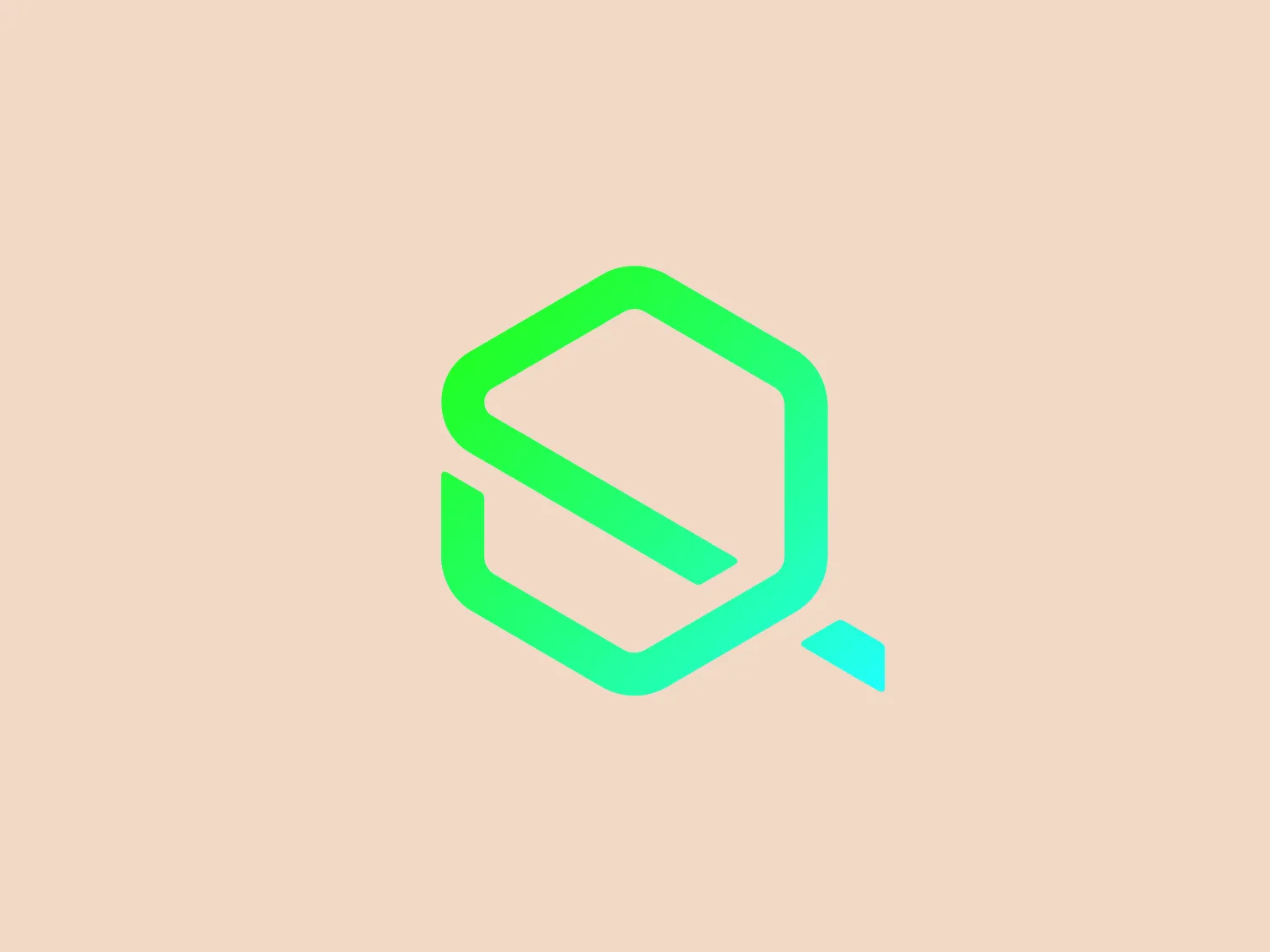 The Q agency logo consists of a stylized, abstract design reminiscent of a three-dimensional box or loop. The construction of the logo is geometric, with a sense of depth conveyed through the use of perspective. Overlapping elements create the impression of an enclosed space or a continuous line threading through itself. Bright gradient colors transition from a seafoam green to a lighter turquoise, giving the Q agency logo a fresh and contemporary look. The colors are vibrant yet calming, and the overall effect is clean and minimalistic.