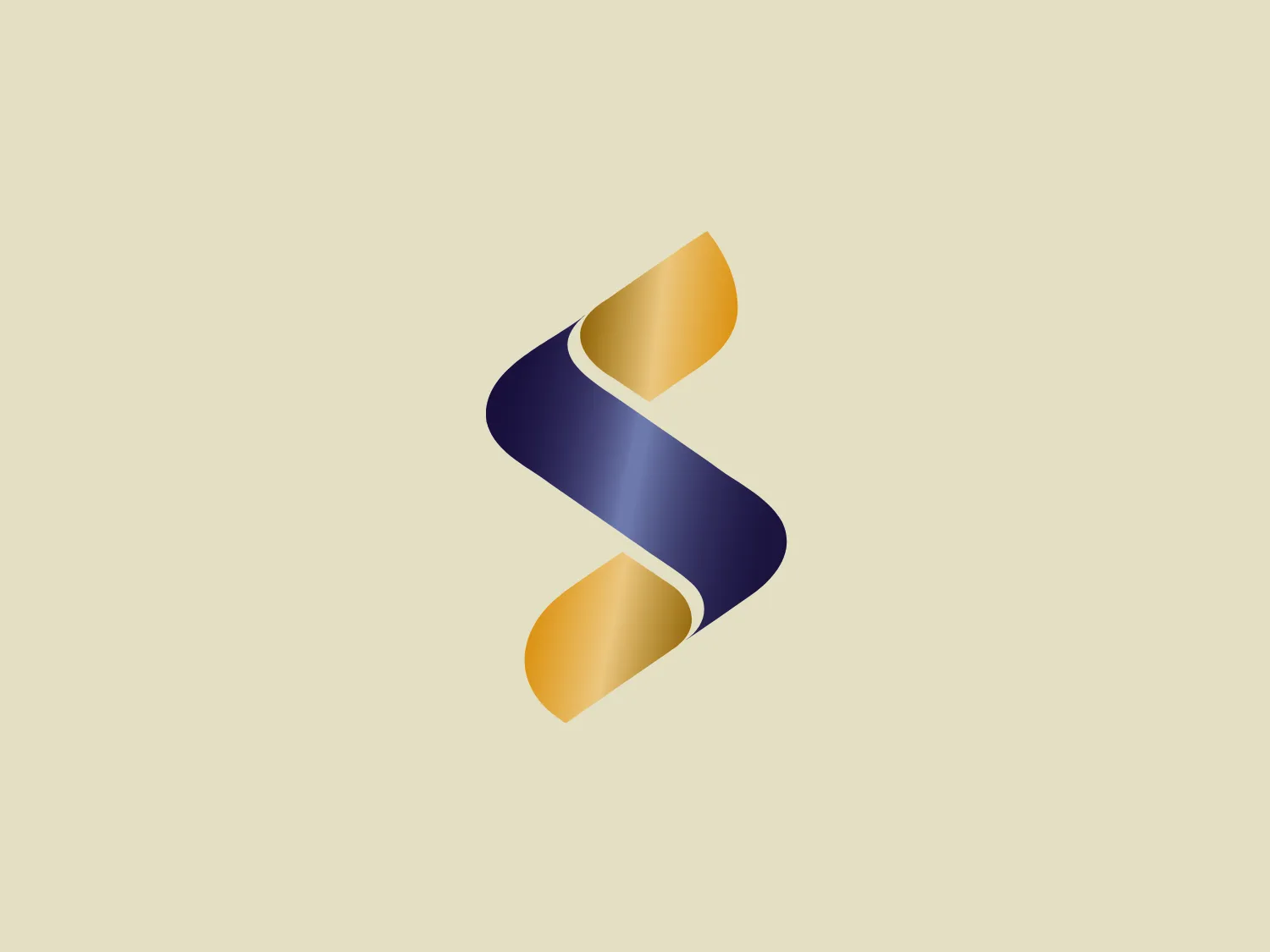 The logo for Silk Road Bank is a stylized, abstract design resembling the letter 'S'. It incorporates a gradient of colors transitioning from a warm golden yellow at the ends to a rich navy blue in the center. The design has a three-dimensional effect, given the shading and highlights that suggest depth and curvature. This creates an impression of the logo twisting or spiraling. The overall aesthetic is modern and sleek, with a dynamic, flowing sense that would suit a cutting-edge company or tech brand. An appropriate background color for this logo that complements its color scheme without overshadowing it would be a soft, subtle shade.