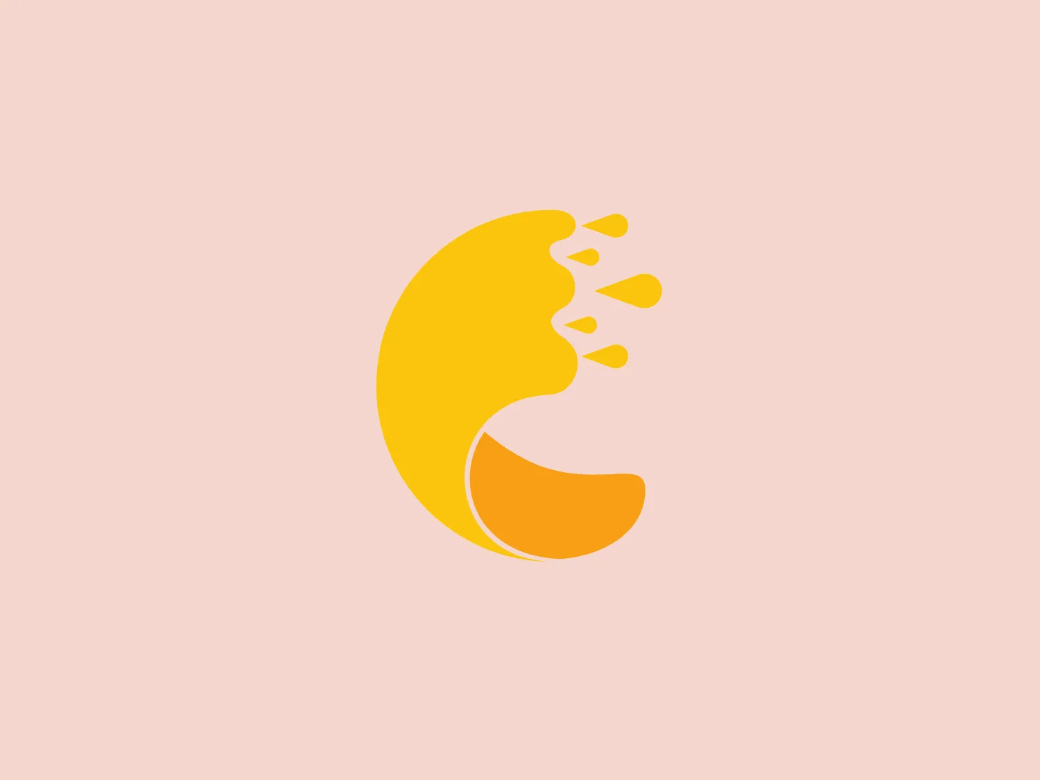 The Cooper Gráfica logo presents a stylized image resembling a bite taken out of a circular object, such as a fruit or a cookie. The main shape is a bold crescent, with bite marks depicted as simple circles that transition in size from large to small, giving an impression of depth and direction. The color is a gradient, ranging from a rich, warm yellow at the top to a vibrant orange at the bottom, giving it a fresh and energetic look. This logo has a minimalistic yet playful feel, suggesting creativity, dynamism, and perhaps a hint of whimsy in the brand it represents.