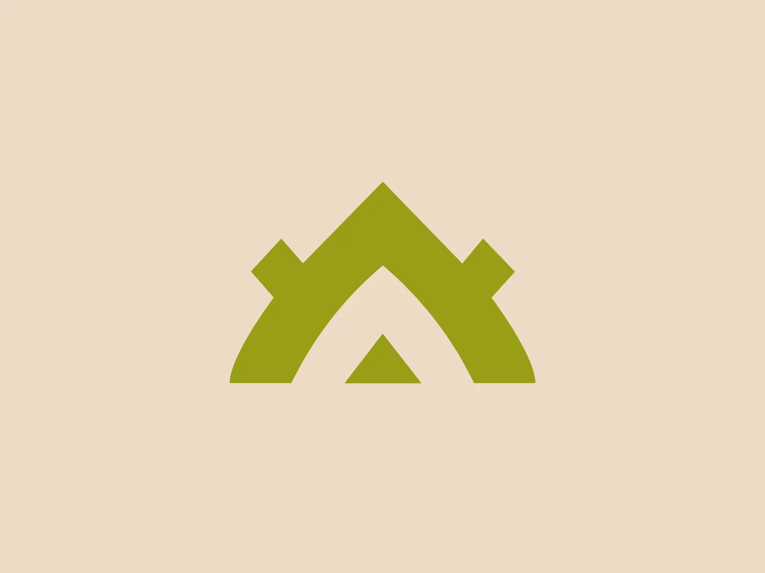 The Adera Foundation logo features a stylized, geometric representation of a house or roofline. The bold olive green color (#808000) symbolizes growth, renewal, and stability. Its modern and minimalistic design is easily scalable for various uses. The central peak is flanked by two symmetrically sloping sides, evoking a sense of shelter and security. Additionally, the negative space beneath the shapes forms a hidden 'A' in the center, adding a layer of visual interest.
