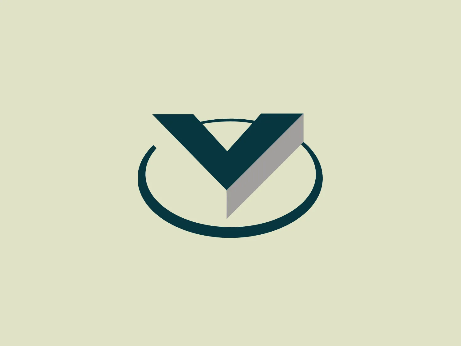 The Value logo features a stylized depiction of the letter "V" centered within a circular boundary. The "V" itself is bold and geometric, with the right side shaded to add a sense of dimension, implying a subtle 3D effect. Predominantly dark teal (#006D6E) on the left, it transitions to a lighter grey (#A7A8AA) on the right, highlighting the angular cut between the two planes. The circular element encircling the "V" is a simplified line with a small gap at the bottom, rendered in the same dark teal, providing a sense of completeness without closing the loop. The overall design aesthetic is modern, clean, and would likely communicate stability or reliability in Value's branding. Hexcode: #E7E1F6