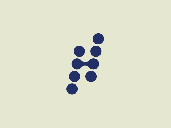 The HumanEdge logo features a series of dark blue, circular dots arranged in a pattern suggesting both structure and movement. The circles vary in size and are connected by short bars, creating an abstract figure resembling a stylized letter 'K' or a person in motion. The use of negative space between the elements provides a clean, modern aesthetic, while the singular color scheme emphasizes simplicity and sophistication. The logo is bold yet minimalistic, conveying a sense of innovation and connectivity.