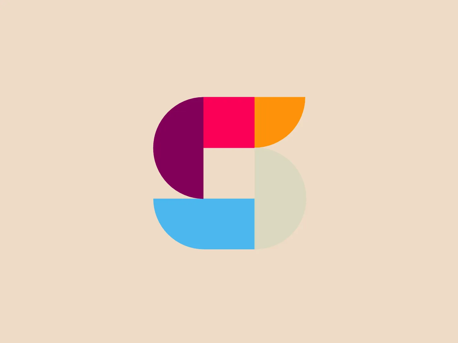 The Sonect logo features an abstract, geometric design with vibrant blue, deep purple, warm magenta, and golden yellow shapes. The central feature resembles a stylized letter "B," surrounded by a modern, minimalist aesthetic. A neutral beige semi-circle softens the overall look, creating balance and suggesting creativity and innovation through playful color blocking.