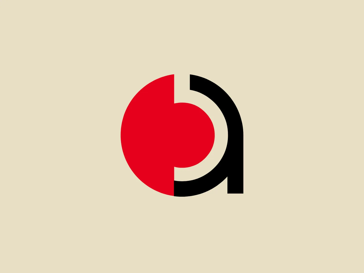 The logo for AB Foto features a bold, stylized letter 'a' with a modern, geometric design. It consists of a large, solid red circle that appears to be bisected by a thick, black, curved line, giving the impression of a letter. The black line does not completely divide the circle, allowing for a continuous red shape. This creates a dynamic contrast between the red and black components. The font style is sans-serif with clean, sharp edges, contributing to the contemporary look of the logo. It looks clean, striking, and would be easily recognizable due to its simple yet powerful use of color and form.