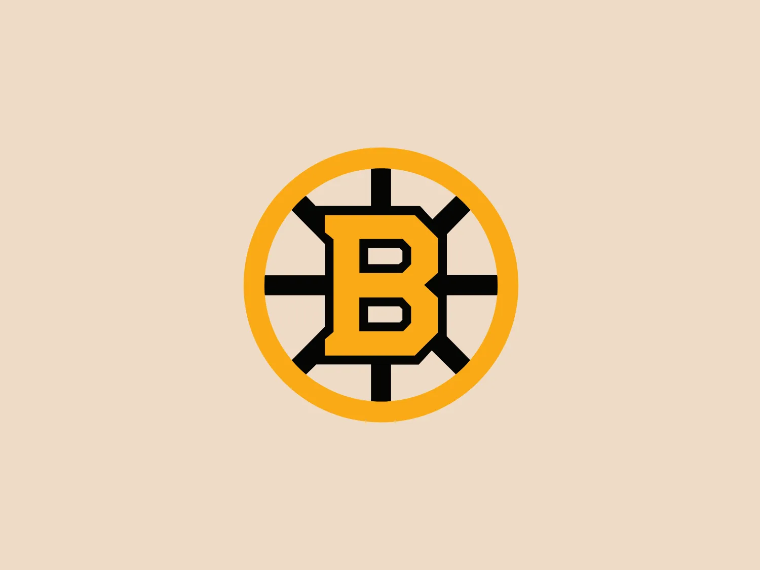 The Boston Bruins logo showcases a bold, capital letter 'B' at the center, styled with chunky, geometric segments creating a digital or pixelated effect. The color scheme primarily consists of black and white, with a thick yellow circle surrounding the 'B' to add a vibrant contrast. The overall design aesthetic is modern and high-contrast, suggesting technology or cutting-edge themes.
