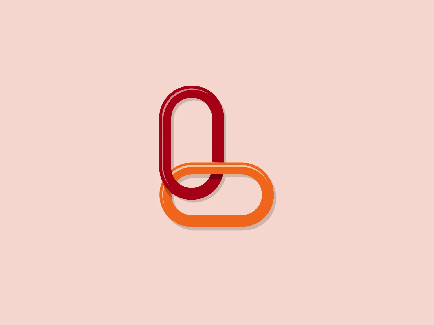 The Linkable Networks logo features a stylized design of two linked shapes that resemble a chain link or paperclips. The top shape is in a deep red color with a subtle gradient giving it a three-dimensional effect, while the bottom shape is orange with a similar gradient and shading effect. Both shapes have a bold, slightly rounded appearance and are interlocked, conveying a sense of connection and unity. The aesthetic is modern and clean, with a minimalist approach that uses color and overlap to create depth and interest. The logo is set against a plain white background, which accentuates its simplicity and vibrant colors.